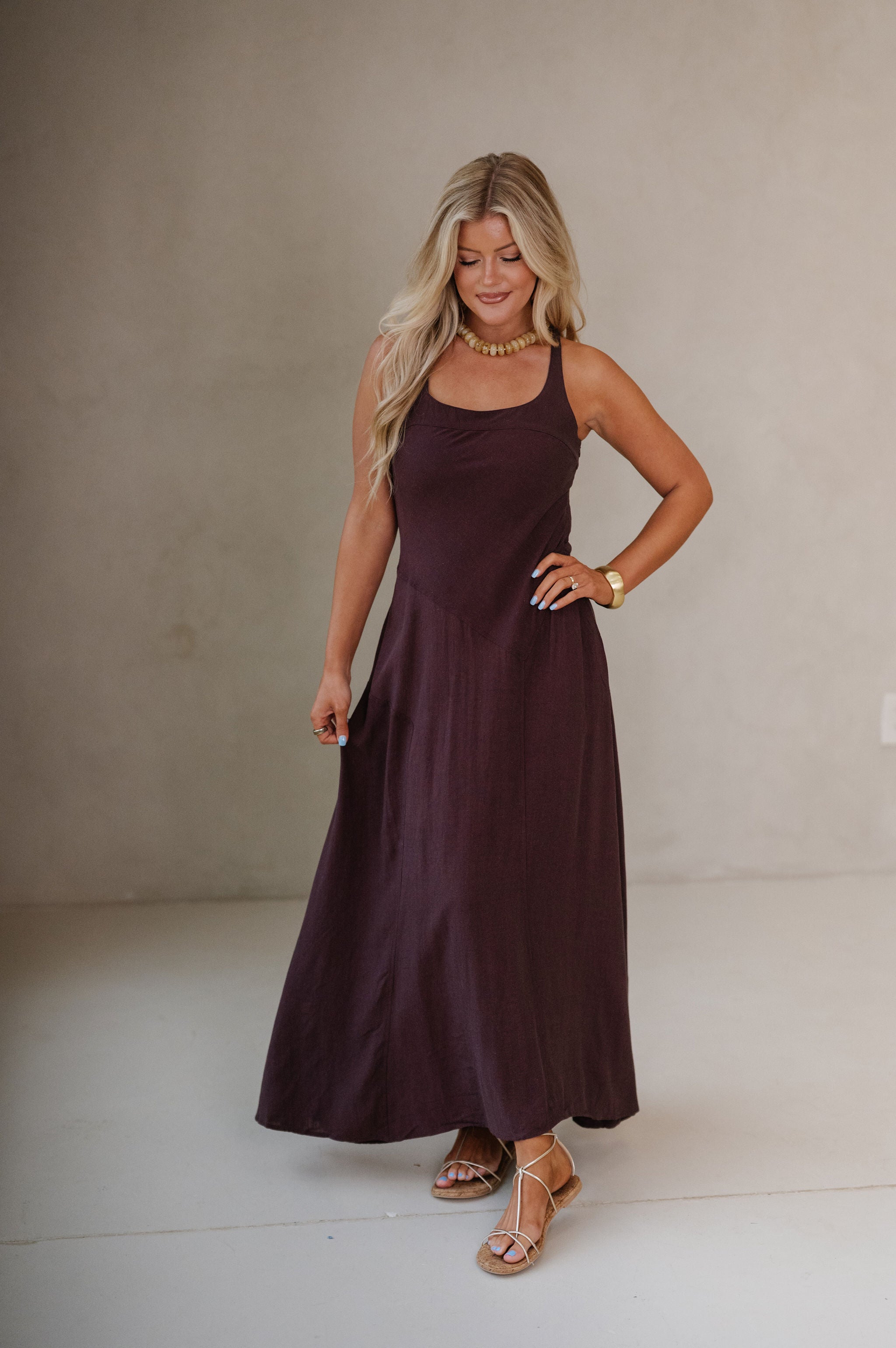 Lindsey Square Neck Maxi Dress-Coffee Bean