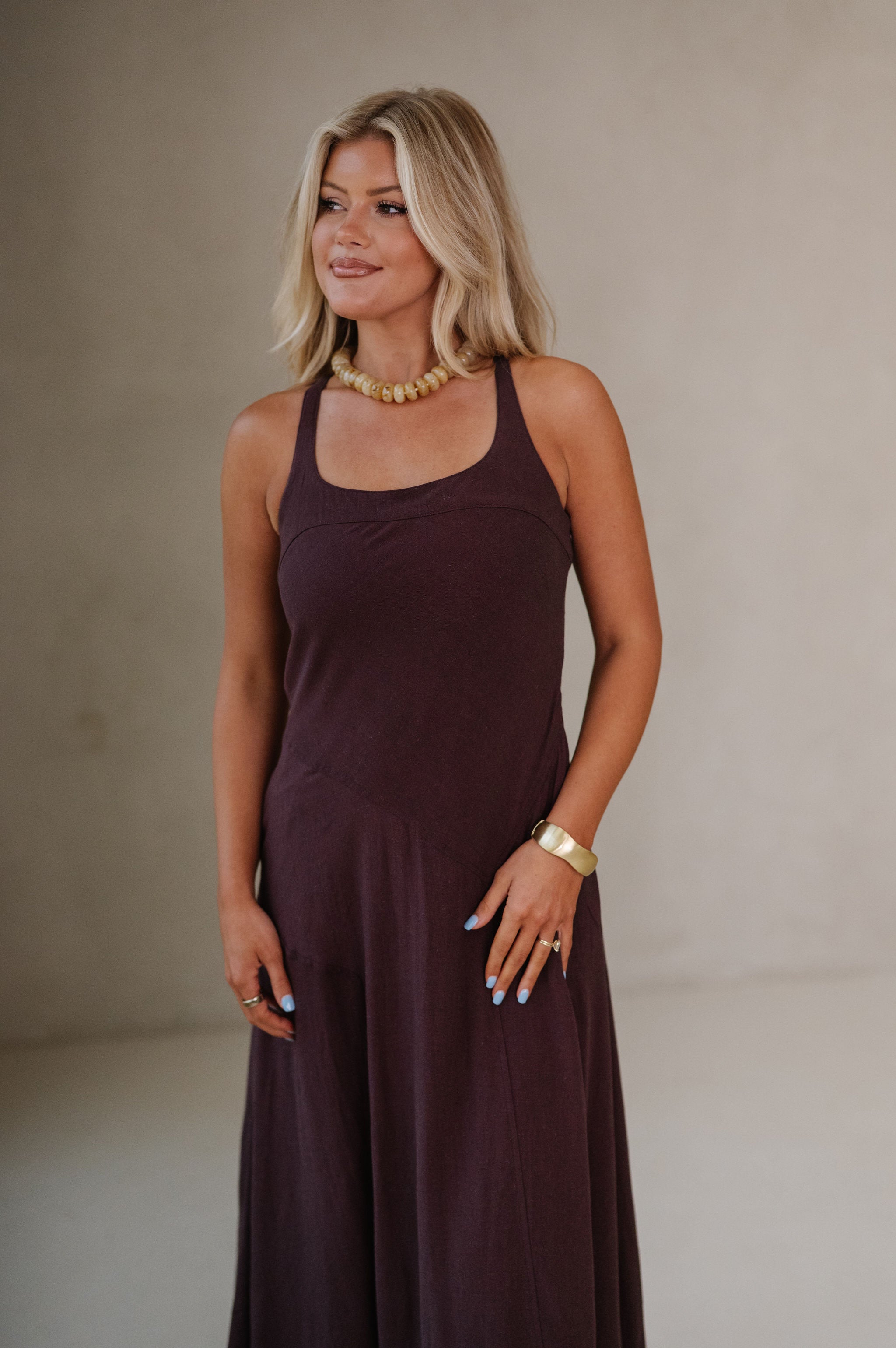 Lindsey Square Neck Maxi Dress-Coffee Bean