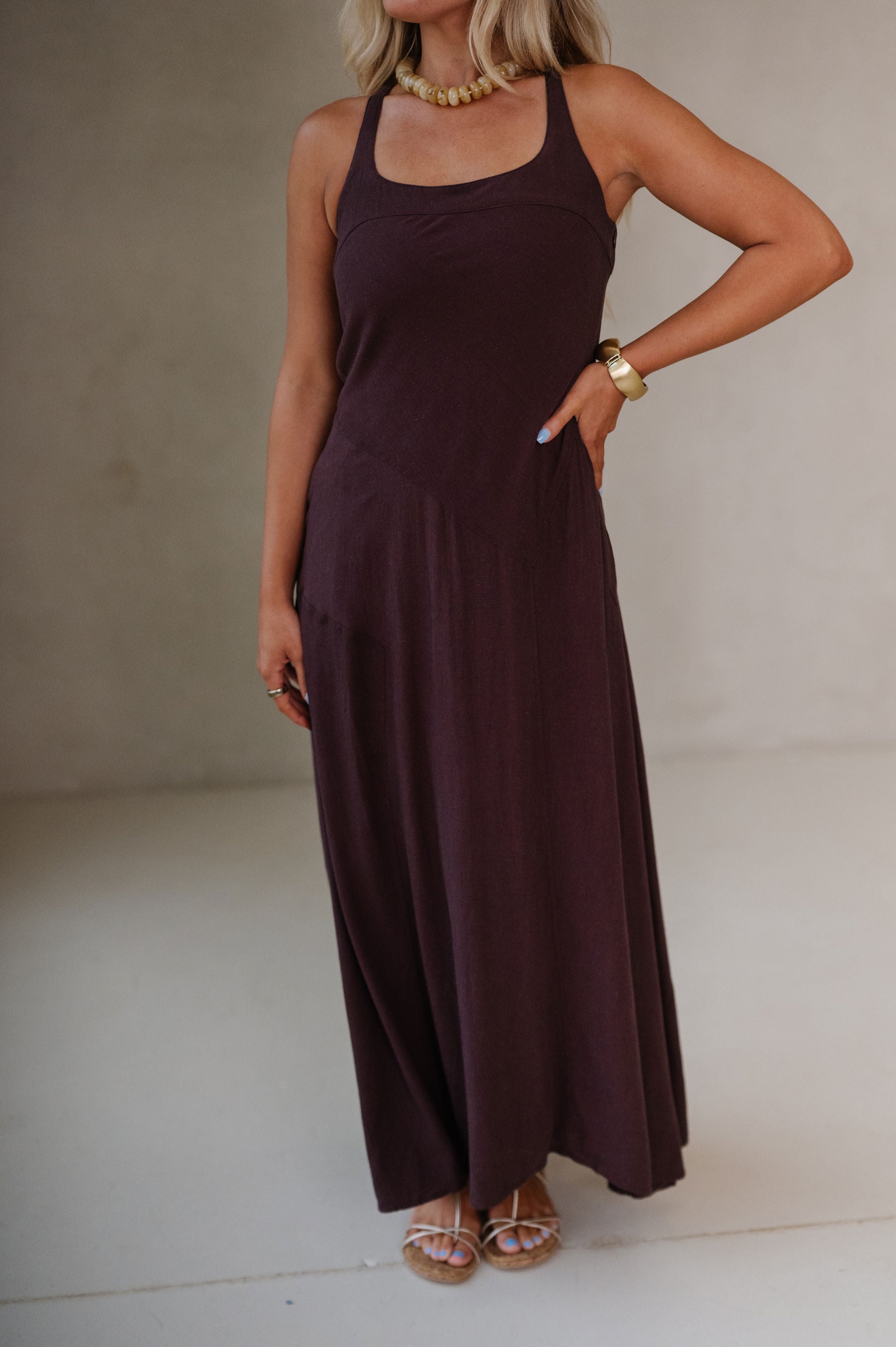 Lindsey Square Neck Maxi Dress-Coffee Bean