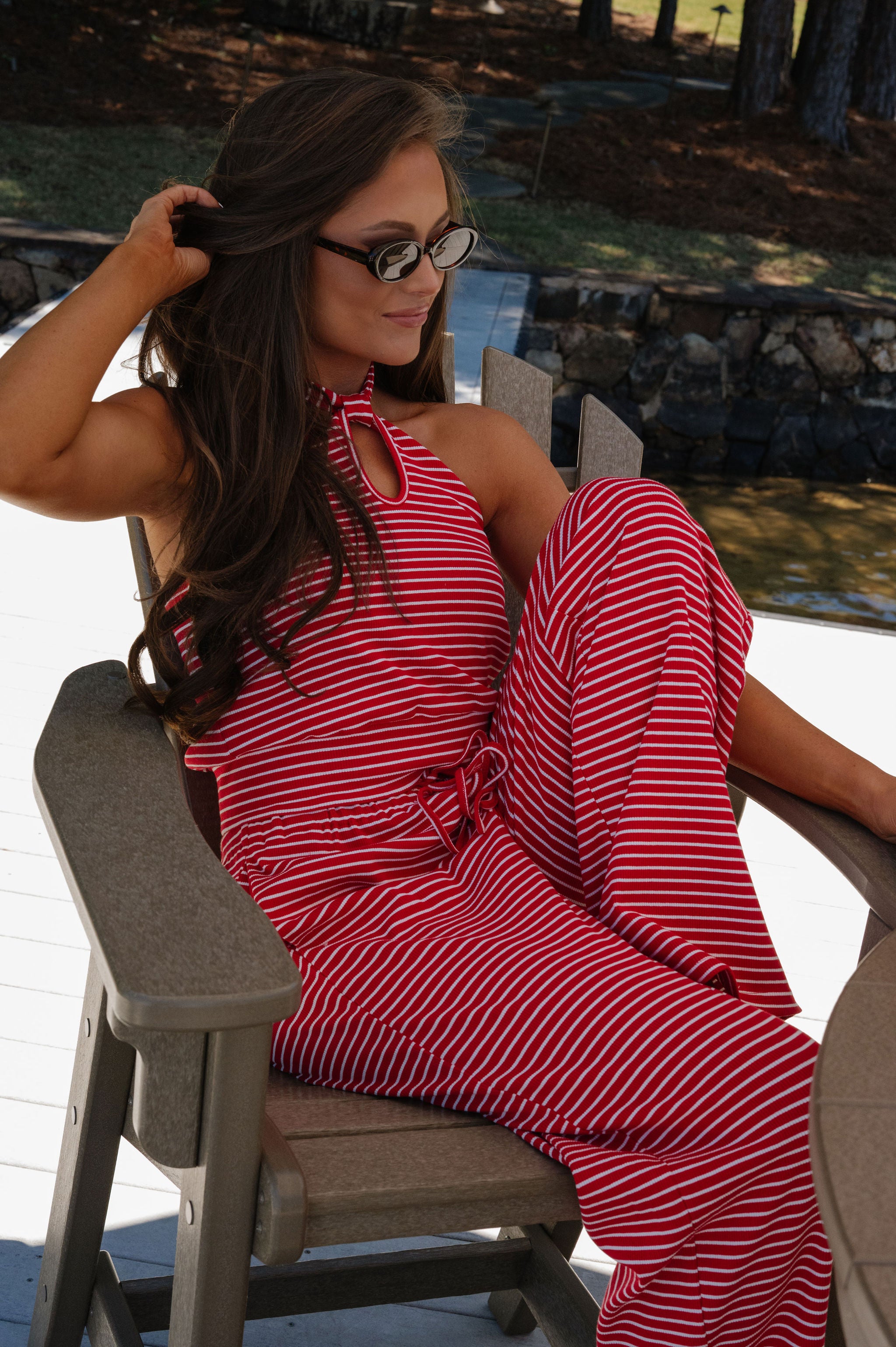 Carlie Striped Wide Leg Pants-Red