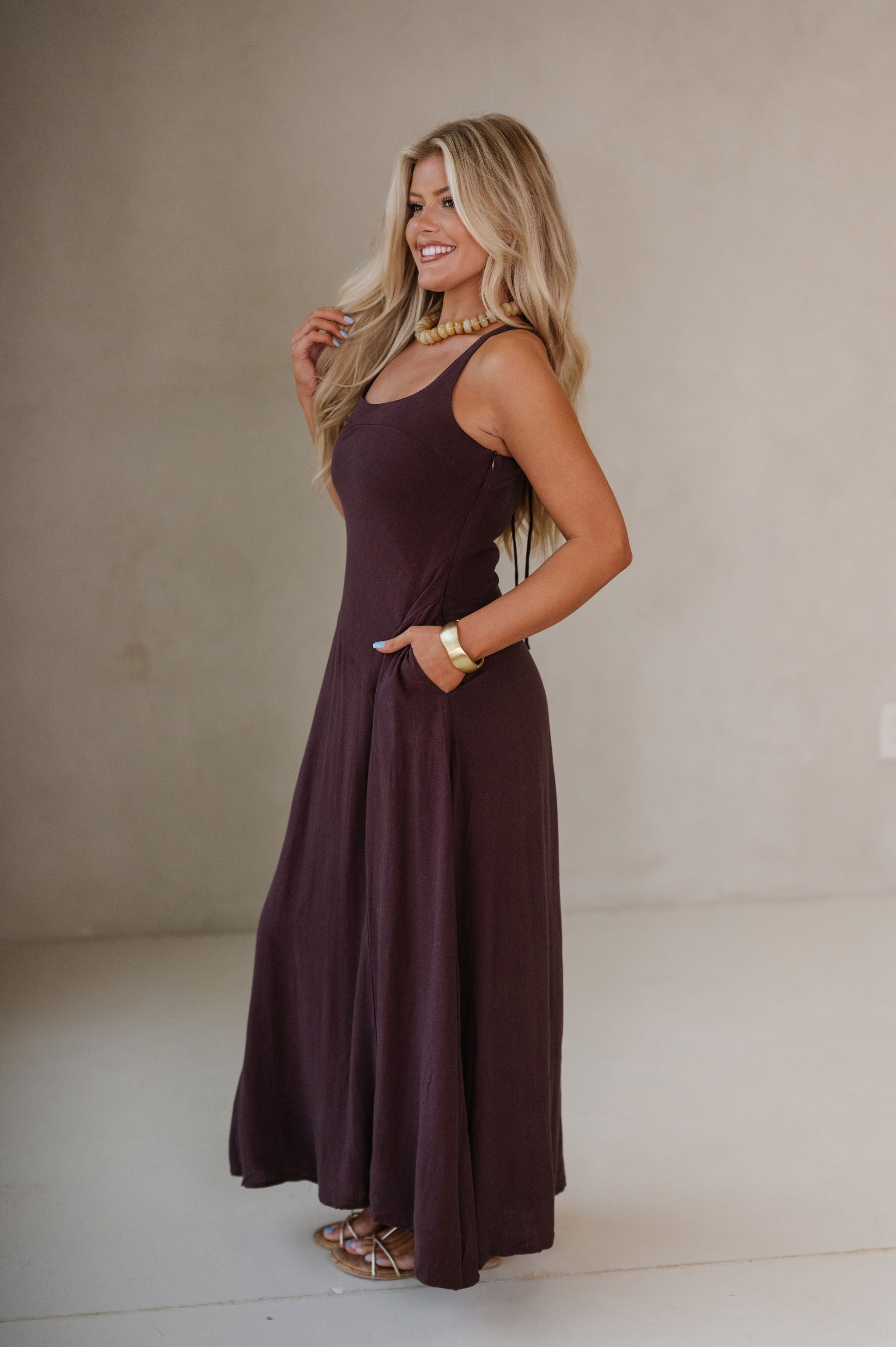 Lindsey Square Neck Maxi Dress-Coffee Bean