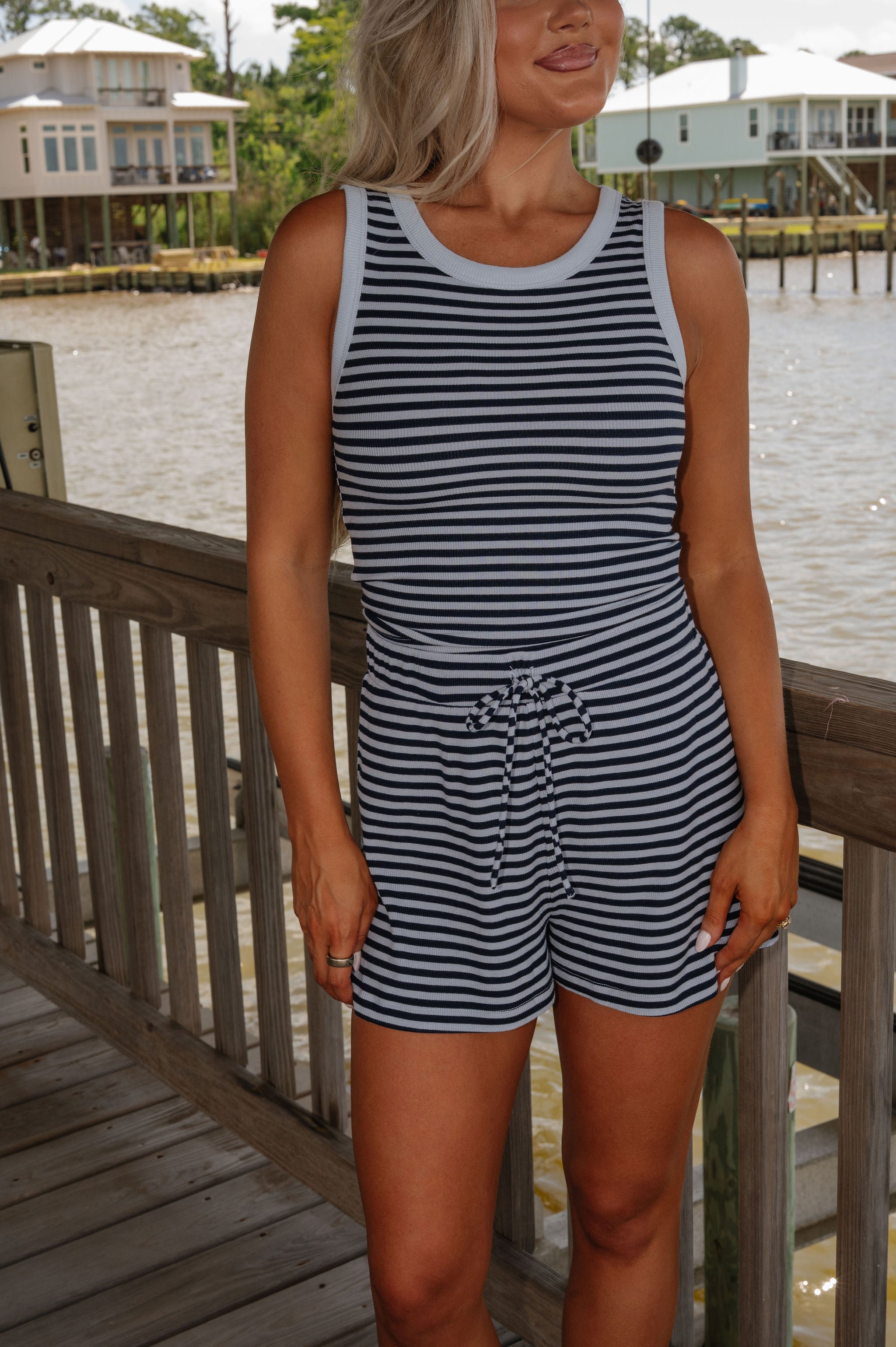 Ellie Striped Shorts Set-Blue Navy