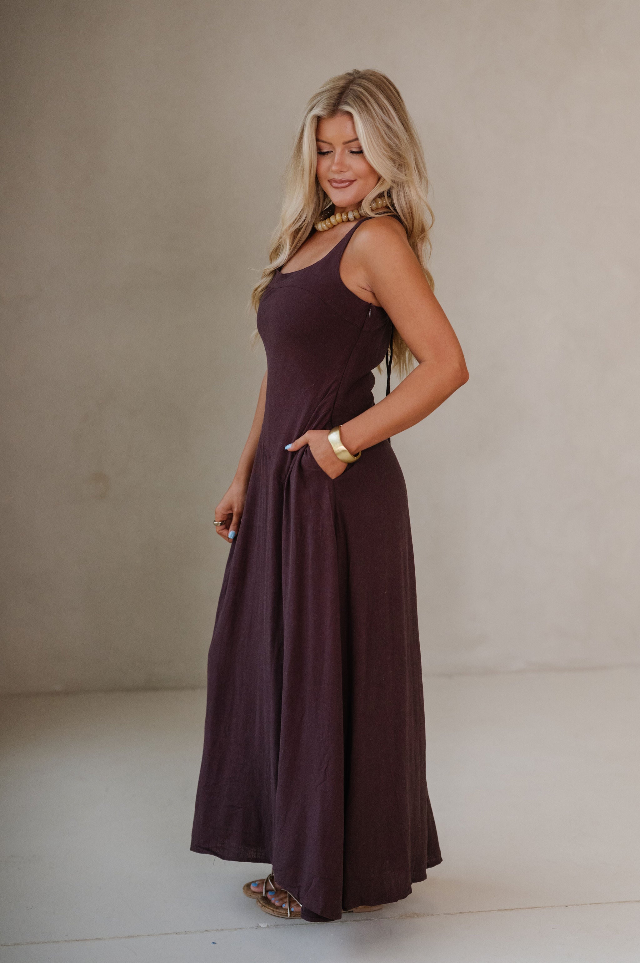 Lindsey Square Neck Maxi Dress-Coffee Bean