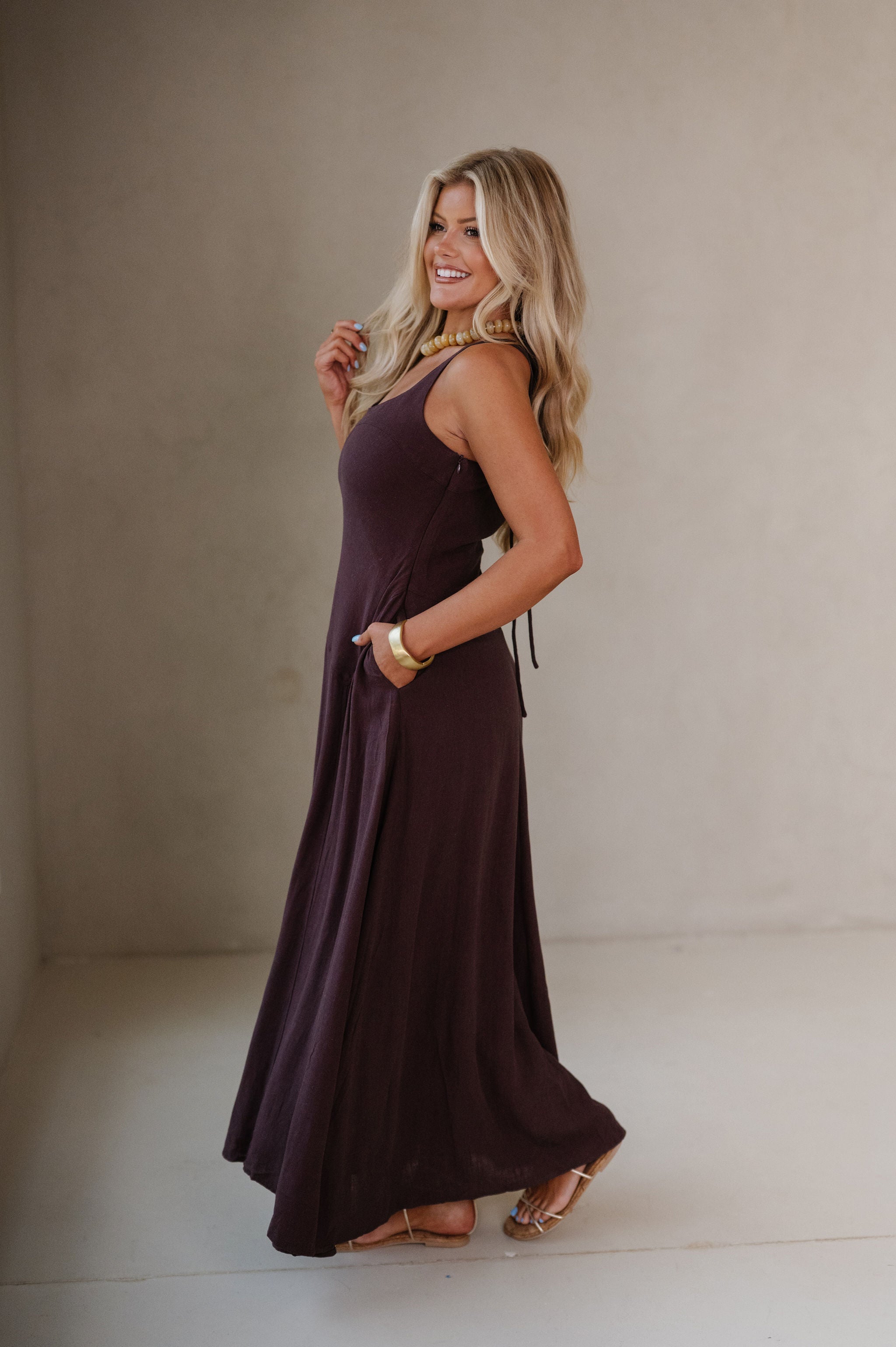 Lindsey Square Neck Maxi Dress-Coffee Bean