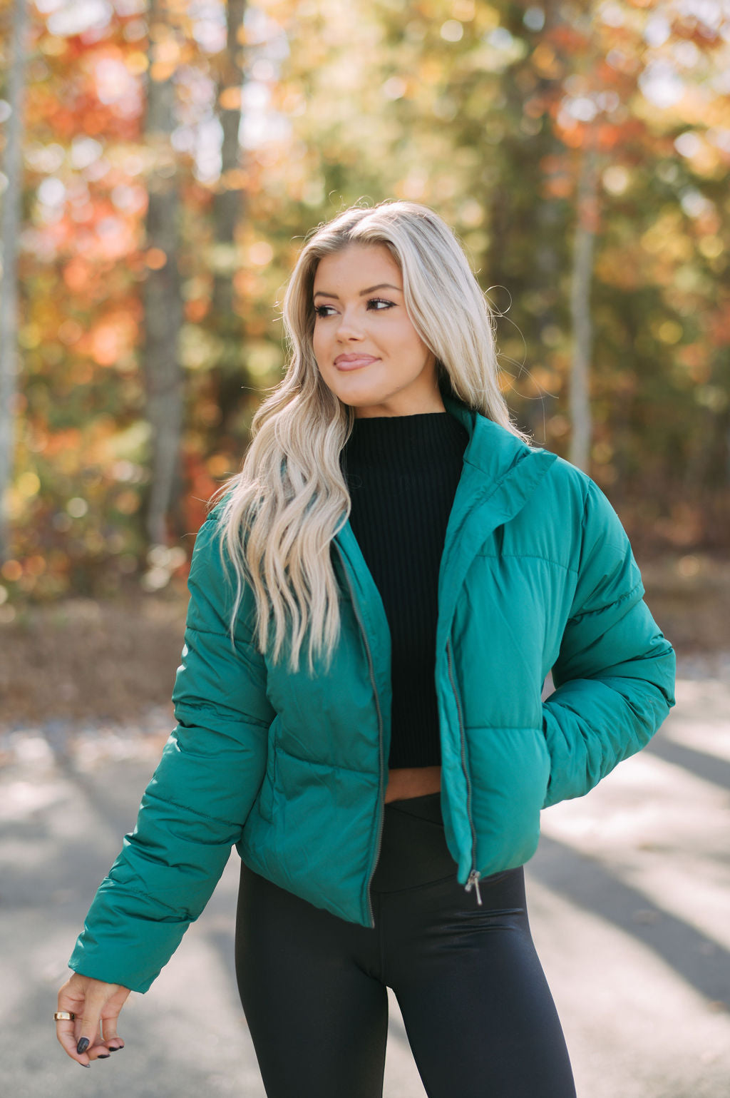 Everyday Quilted Puffer Jacket-Pine Green