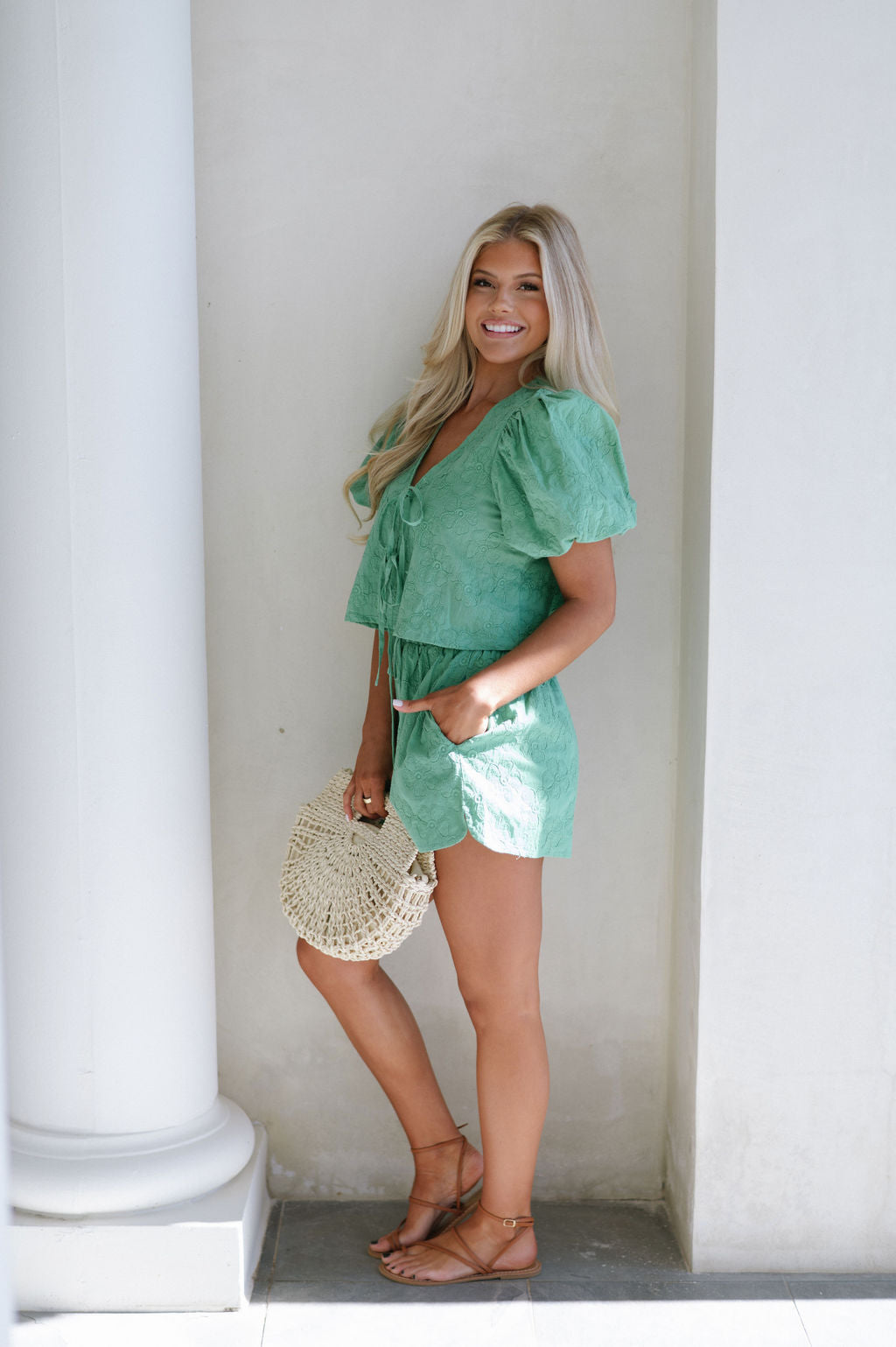 Baker Bow Tie Shorts Set-Green