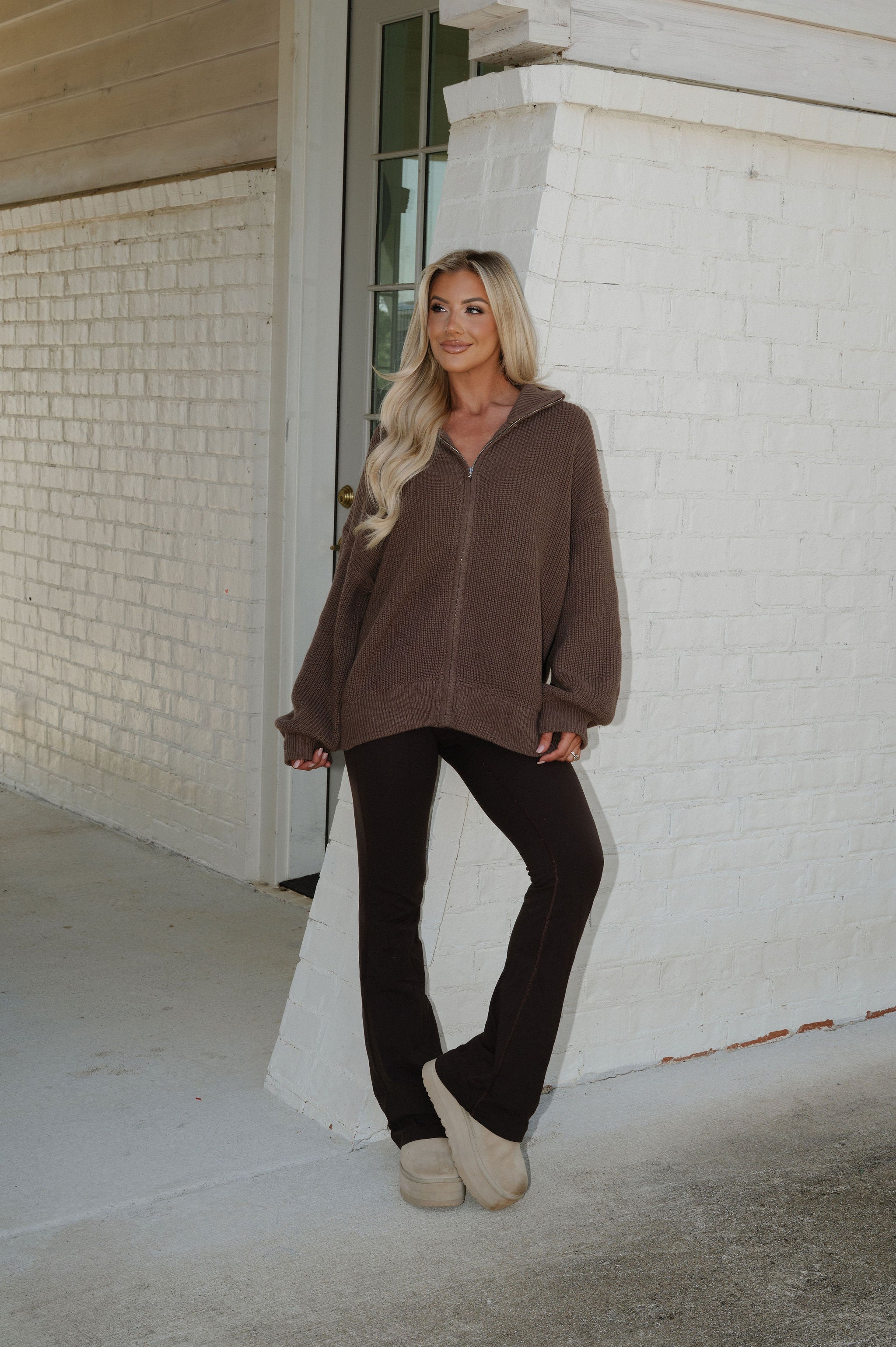 Zip Up Oversized Cardigan-Mocha