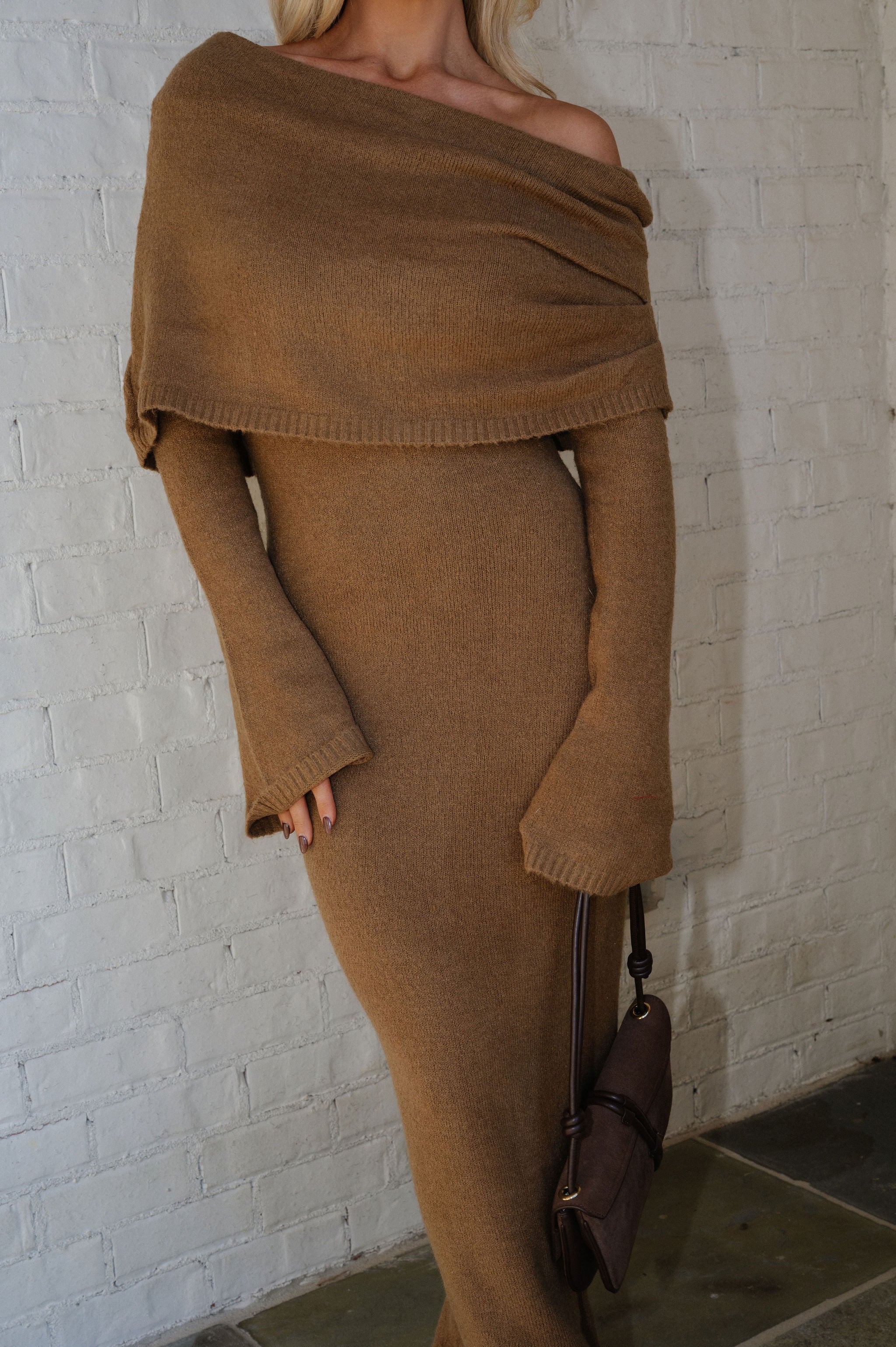 Cora OTS Knit Maxi Dress-Mocha