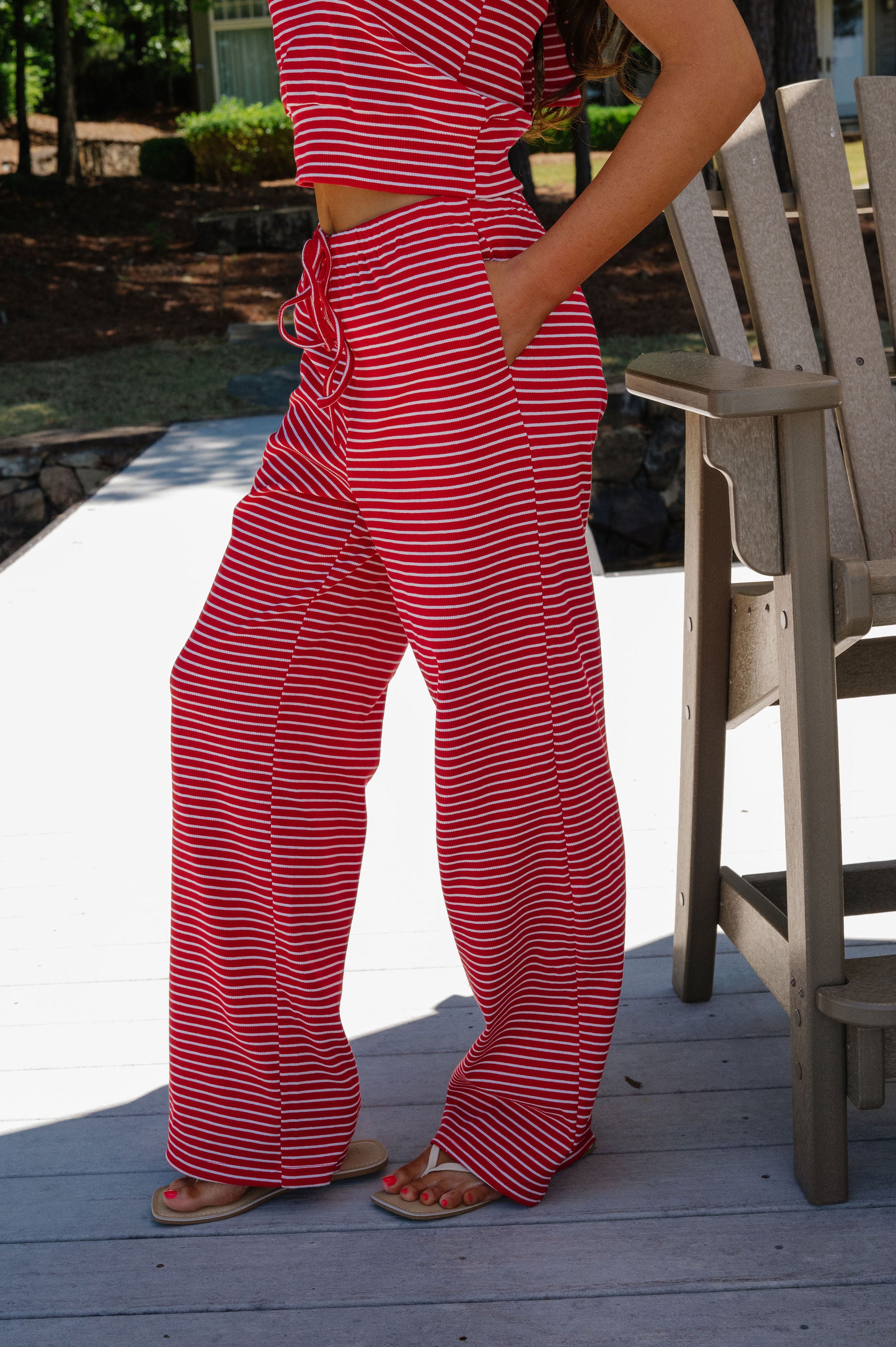 Carlie Striped Wide Leg Pants-Red
