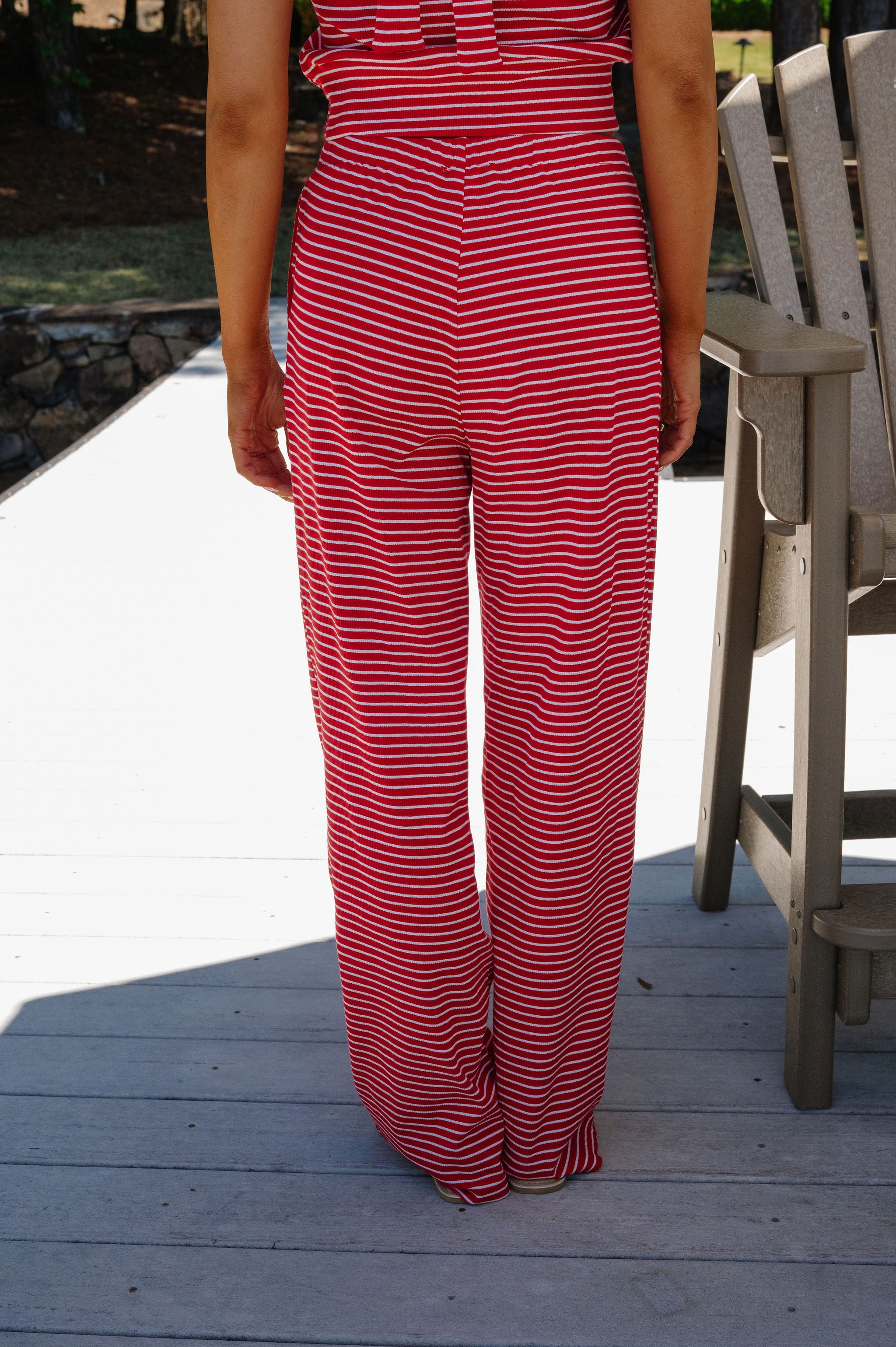 Carlie Striped Wide Leg Pants-Red