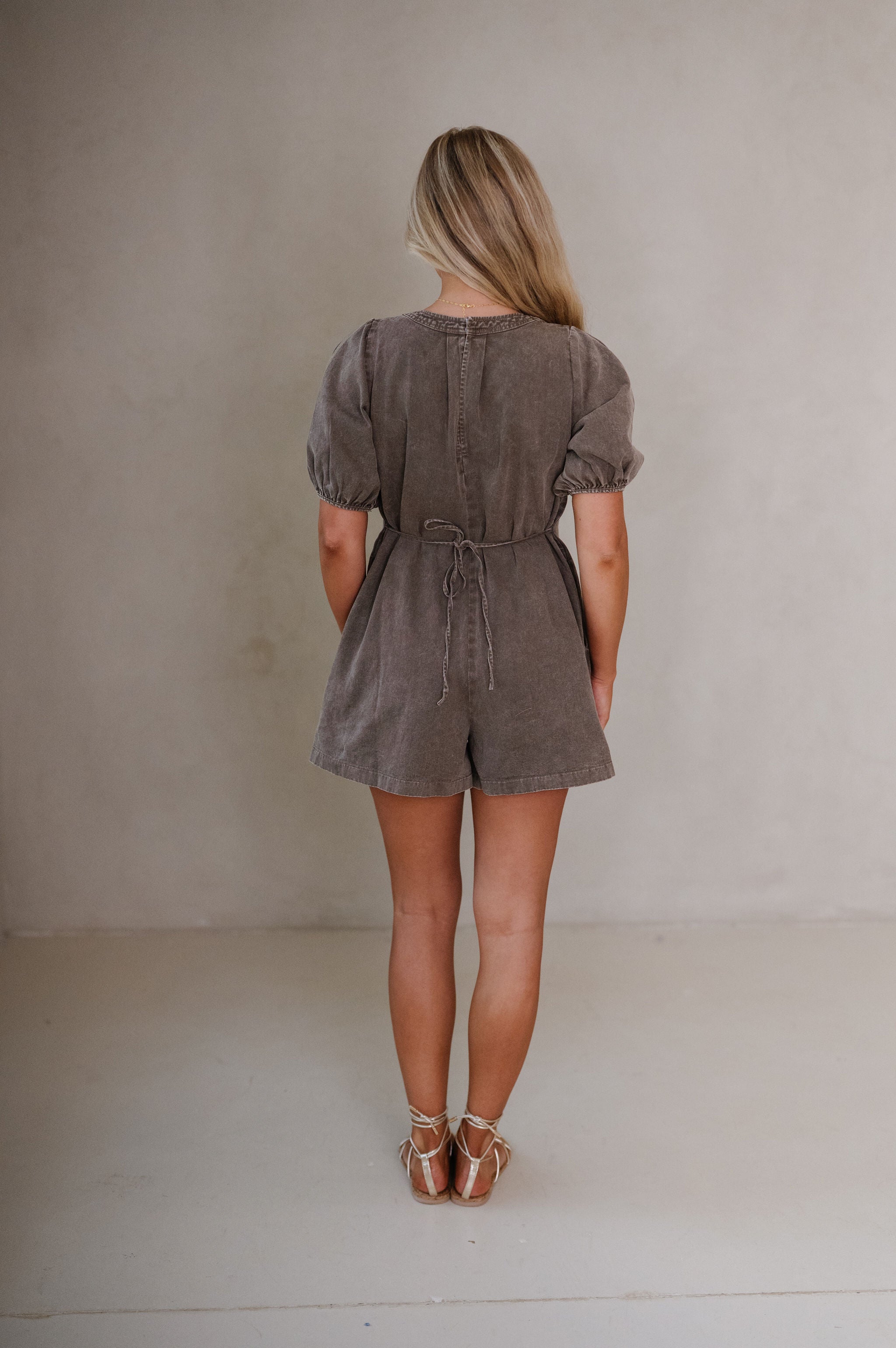 Polly Front Pleated Romper-Espresso