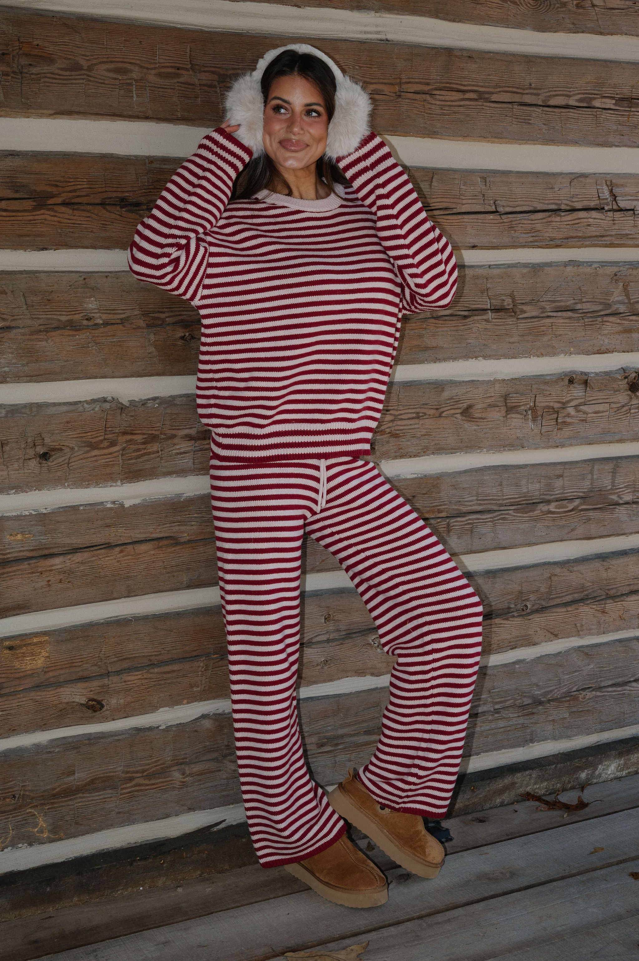 Henderson Striped Pants Set-Burgundy/Pink