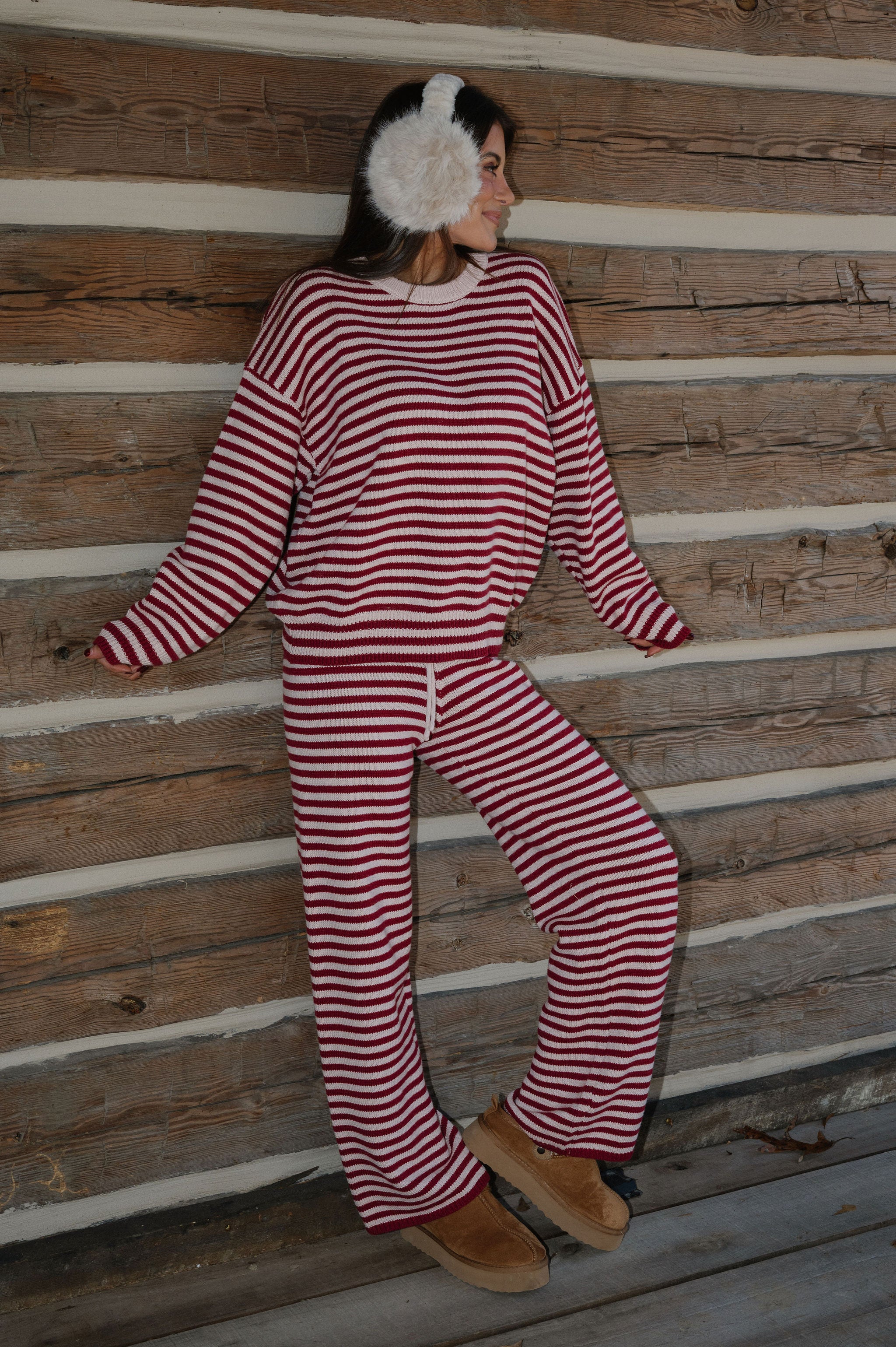 Henderson Striped Pants Set-Burgundy/Pink