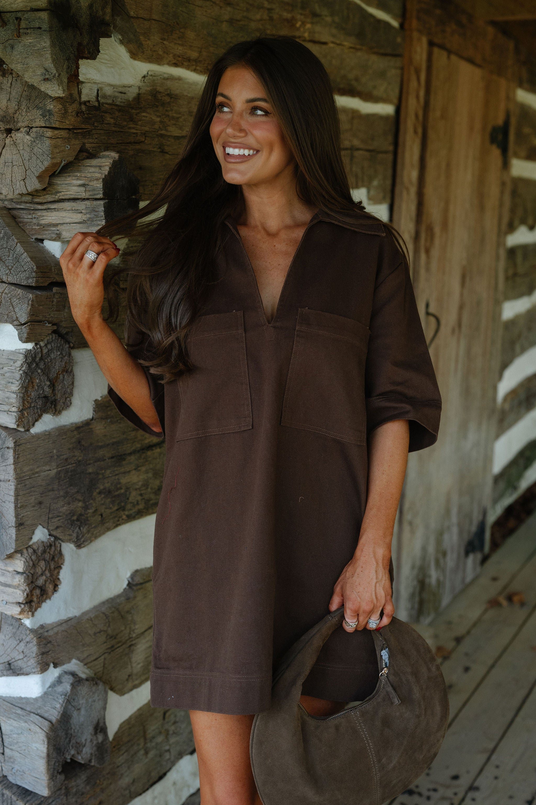 Lilly Pocketed Dress-Brown