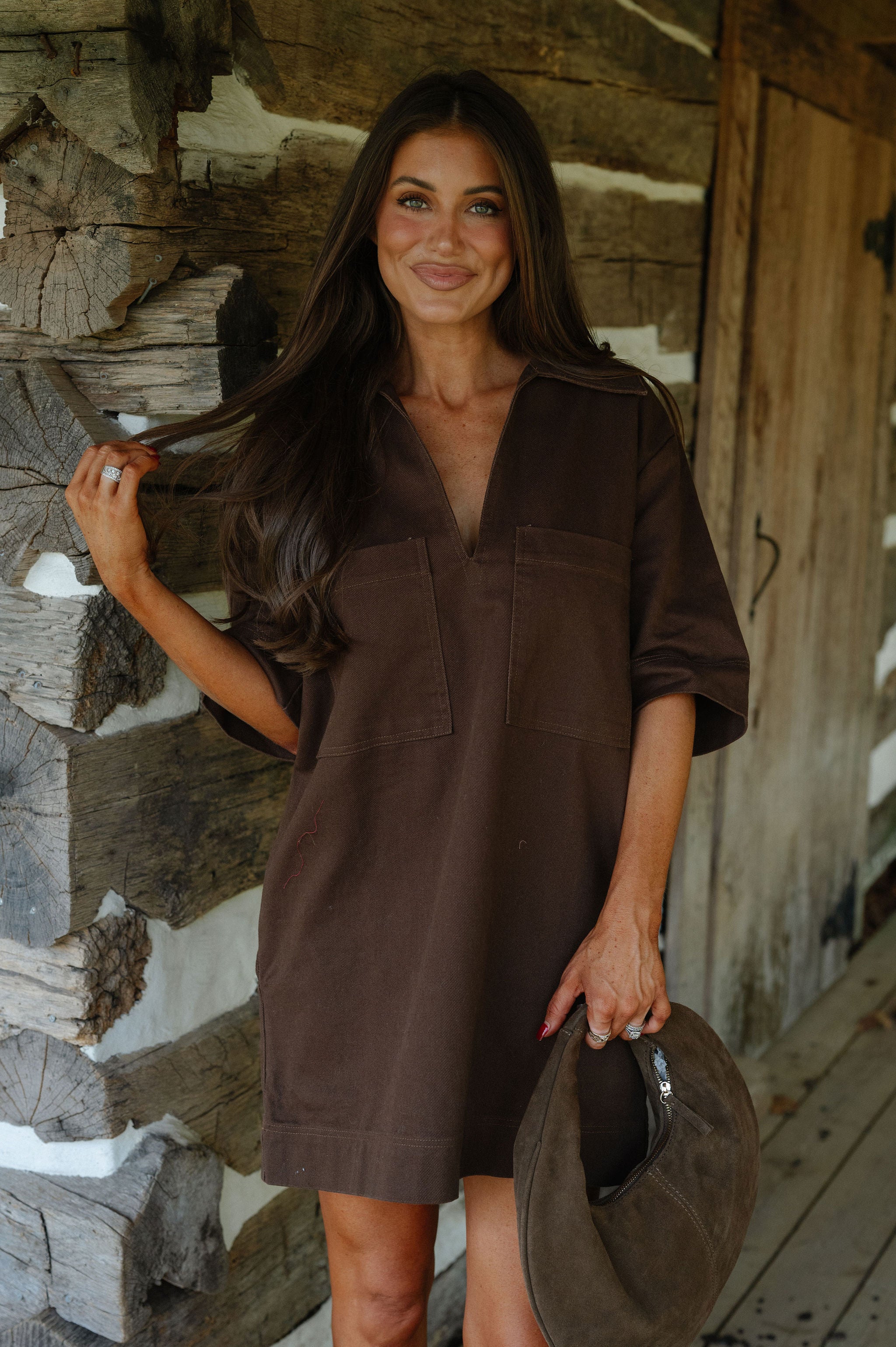 Lilly Pocketed Dress-Brown