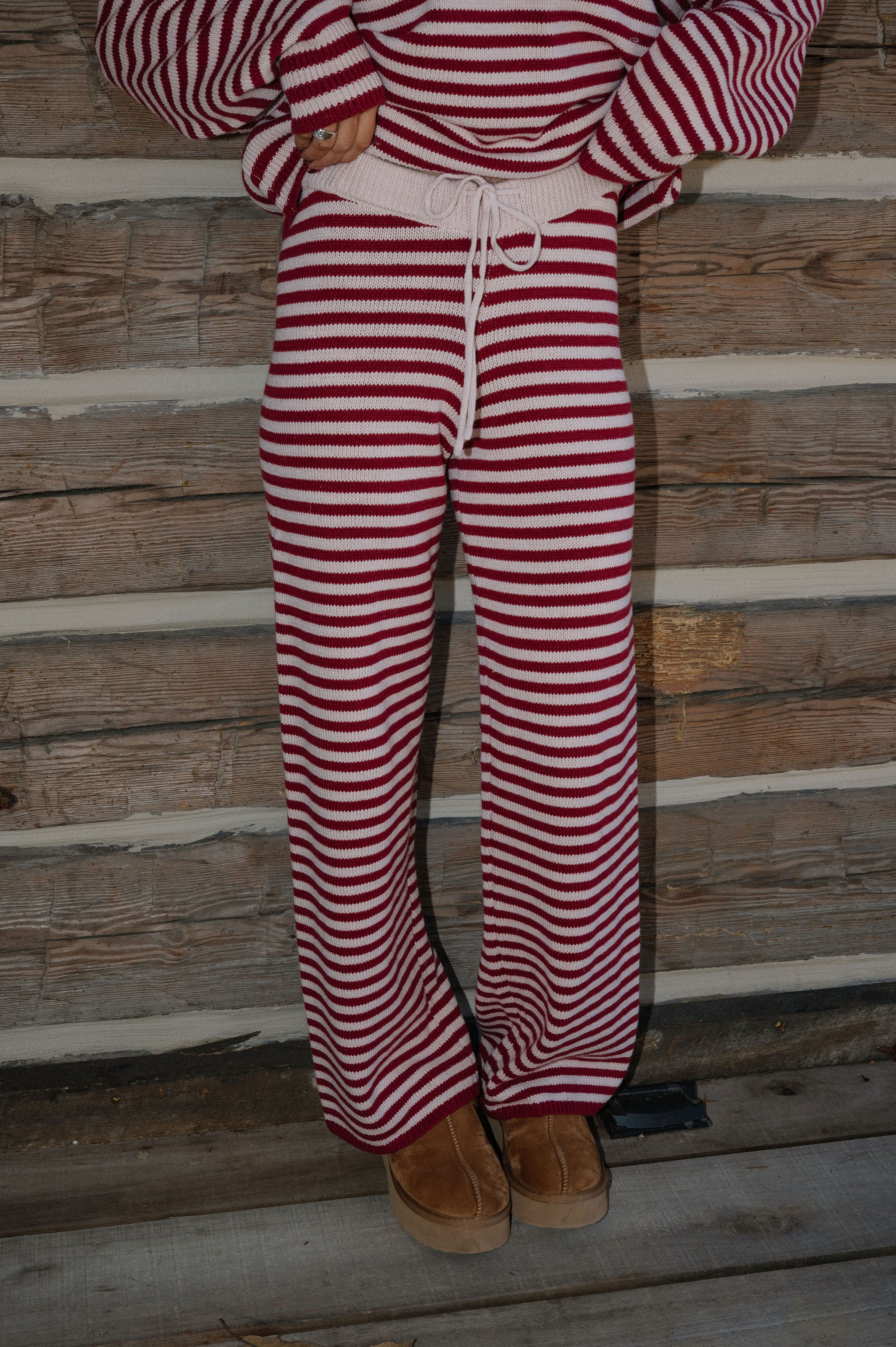 Henderson Striped Pants Set-Burgundy/Pink