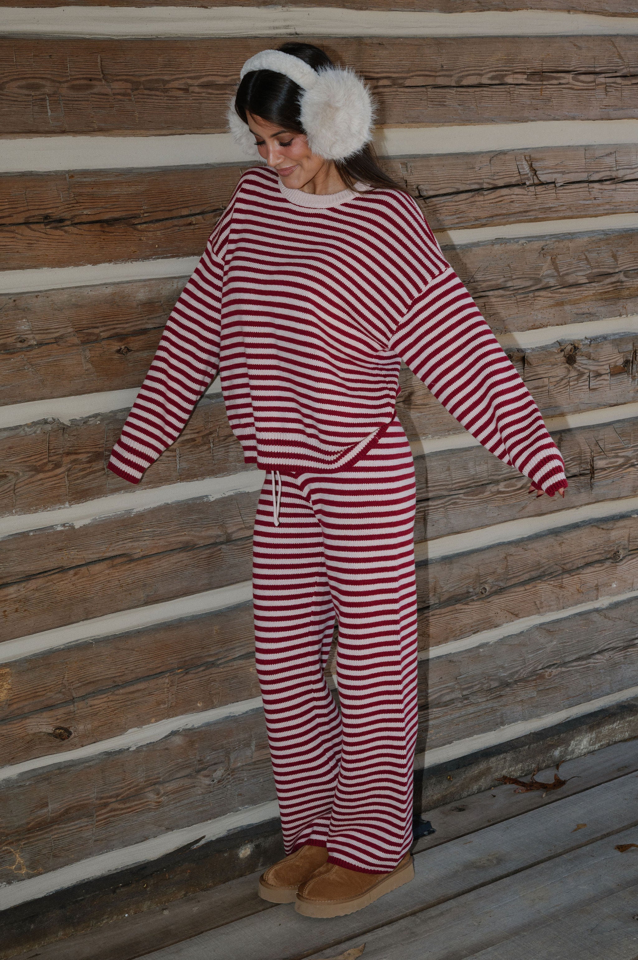 Henderson Striped Pants Set-Burgundy/Pink