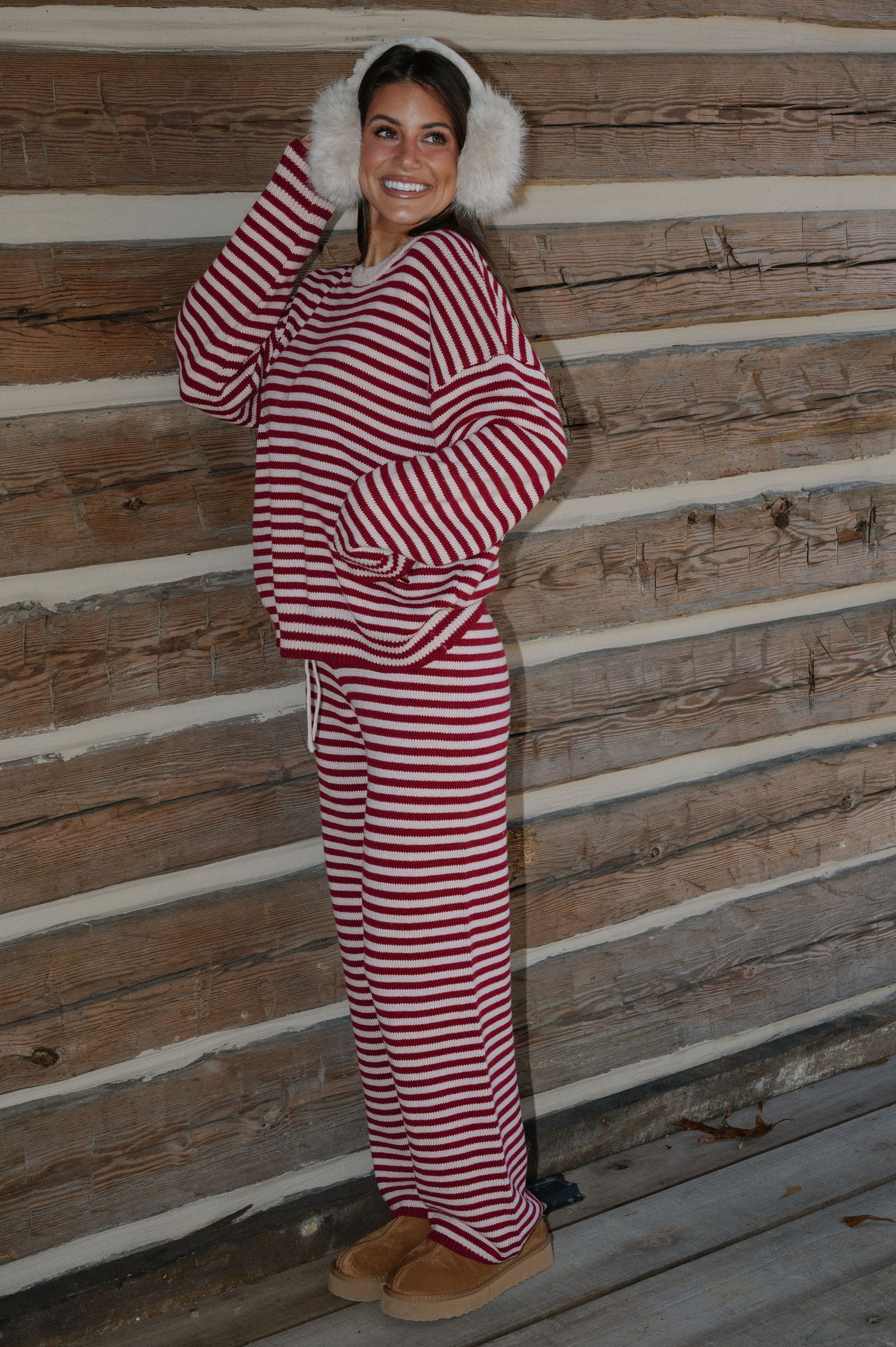 Henderson Striped Pants Set-Burgundy/Pink