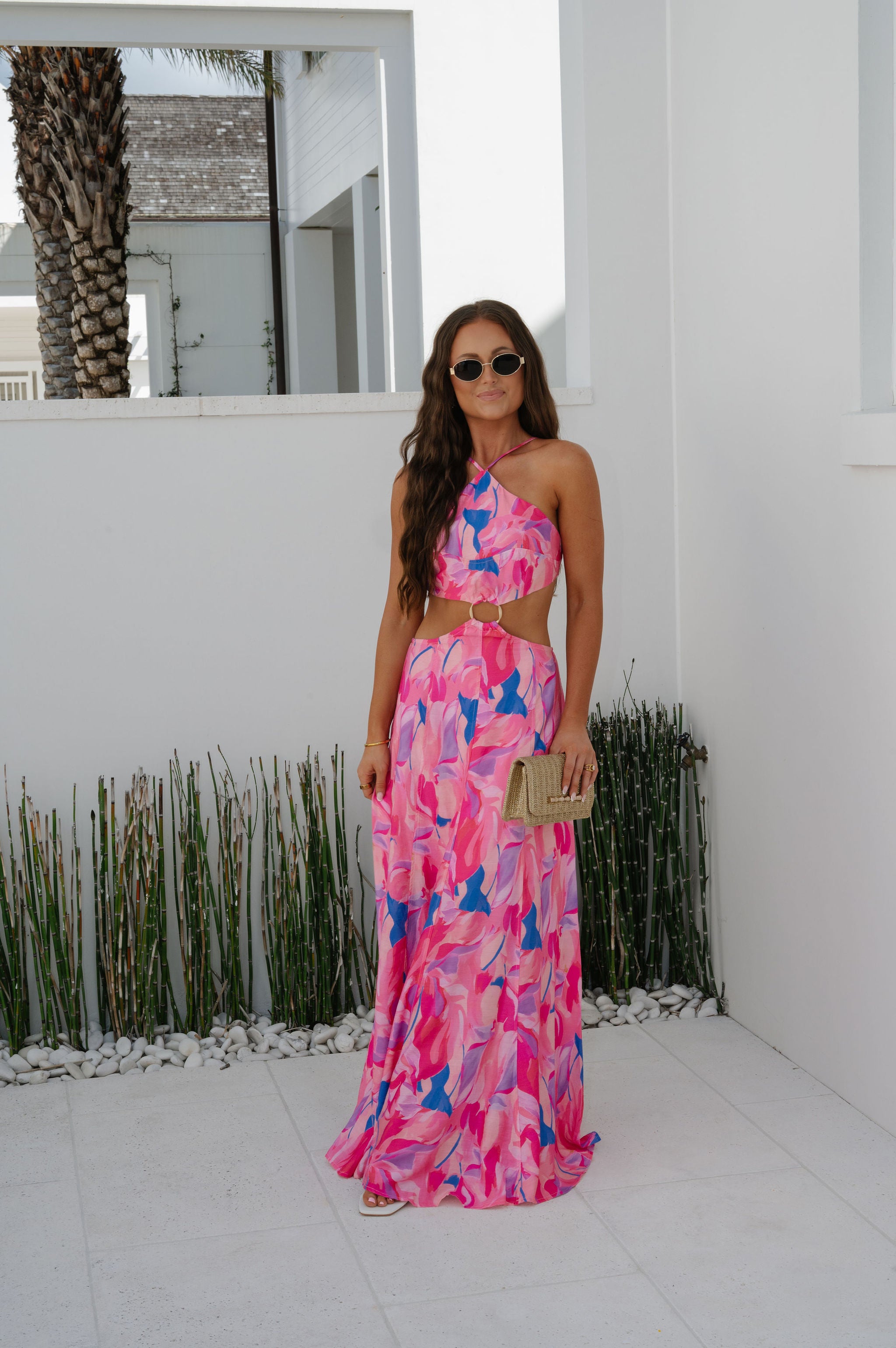 Citrus Ring Maxi Dress-Pink