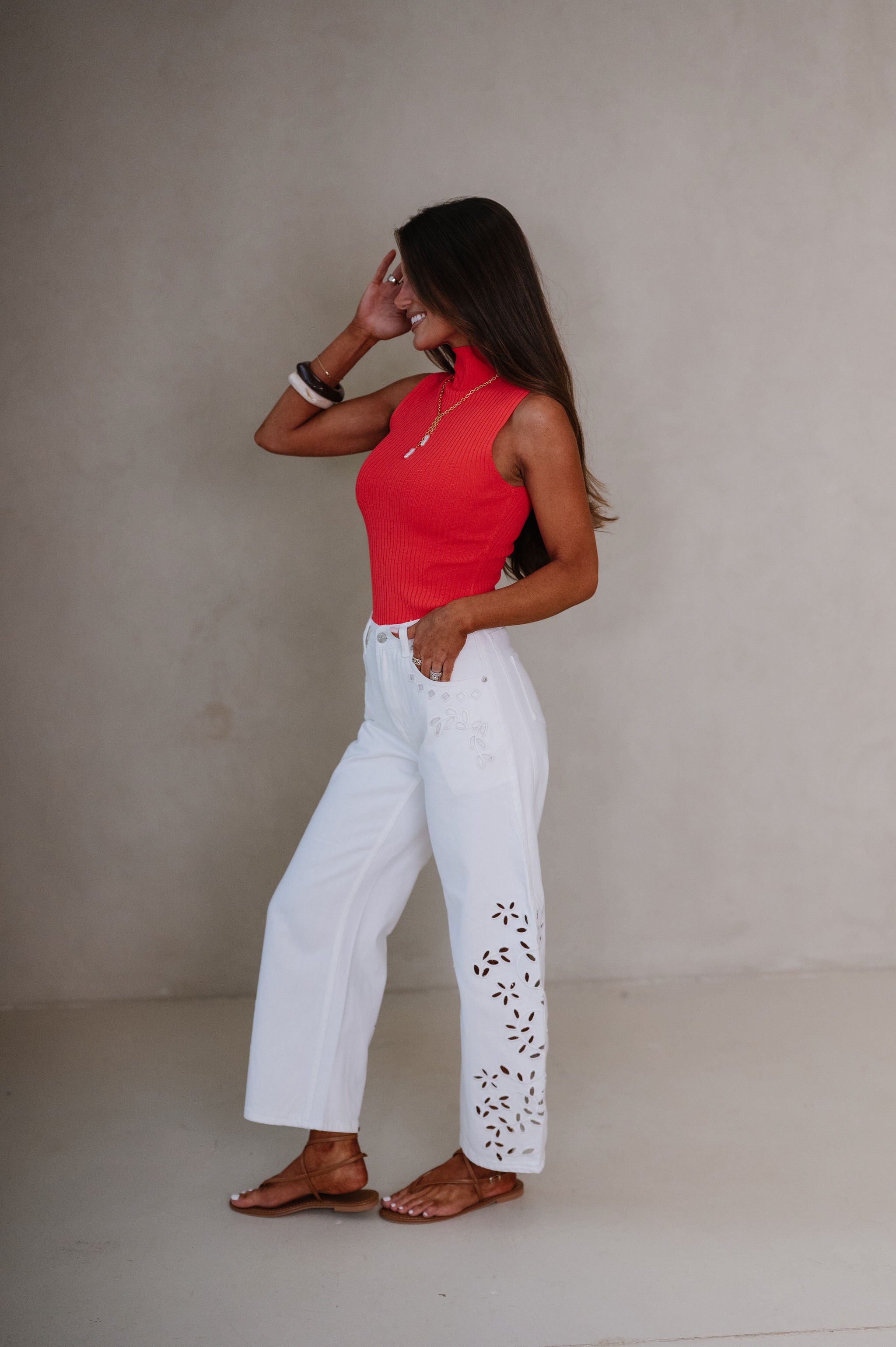 Ruby Embroidered Barrel Jeans-Off White