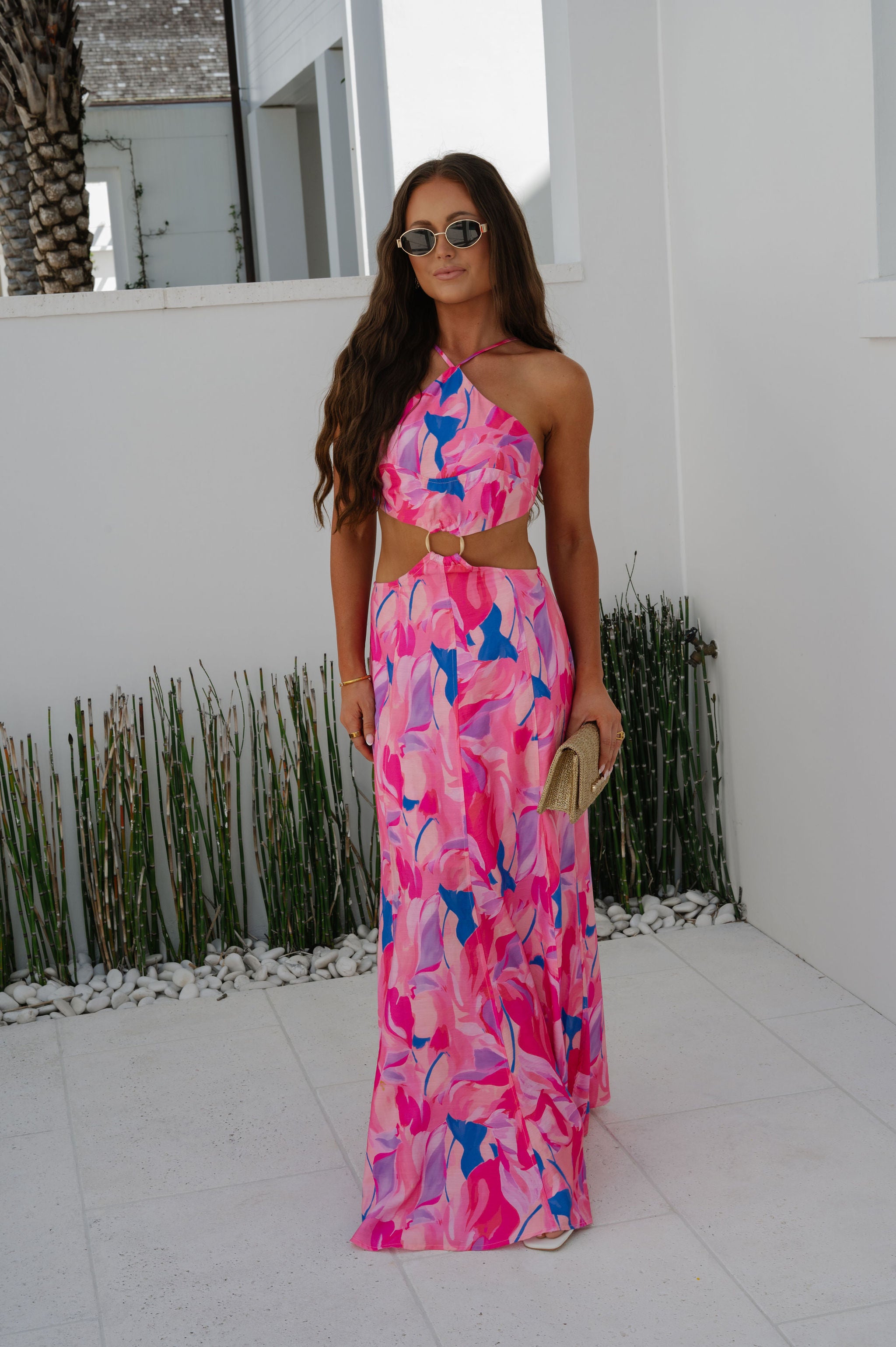 Citrus Ring Maxi Dress-Pink