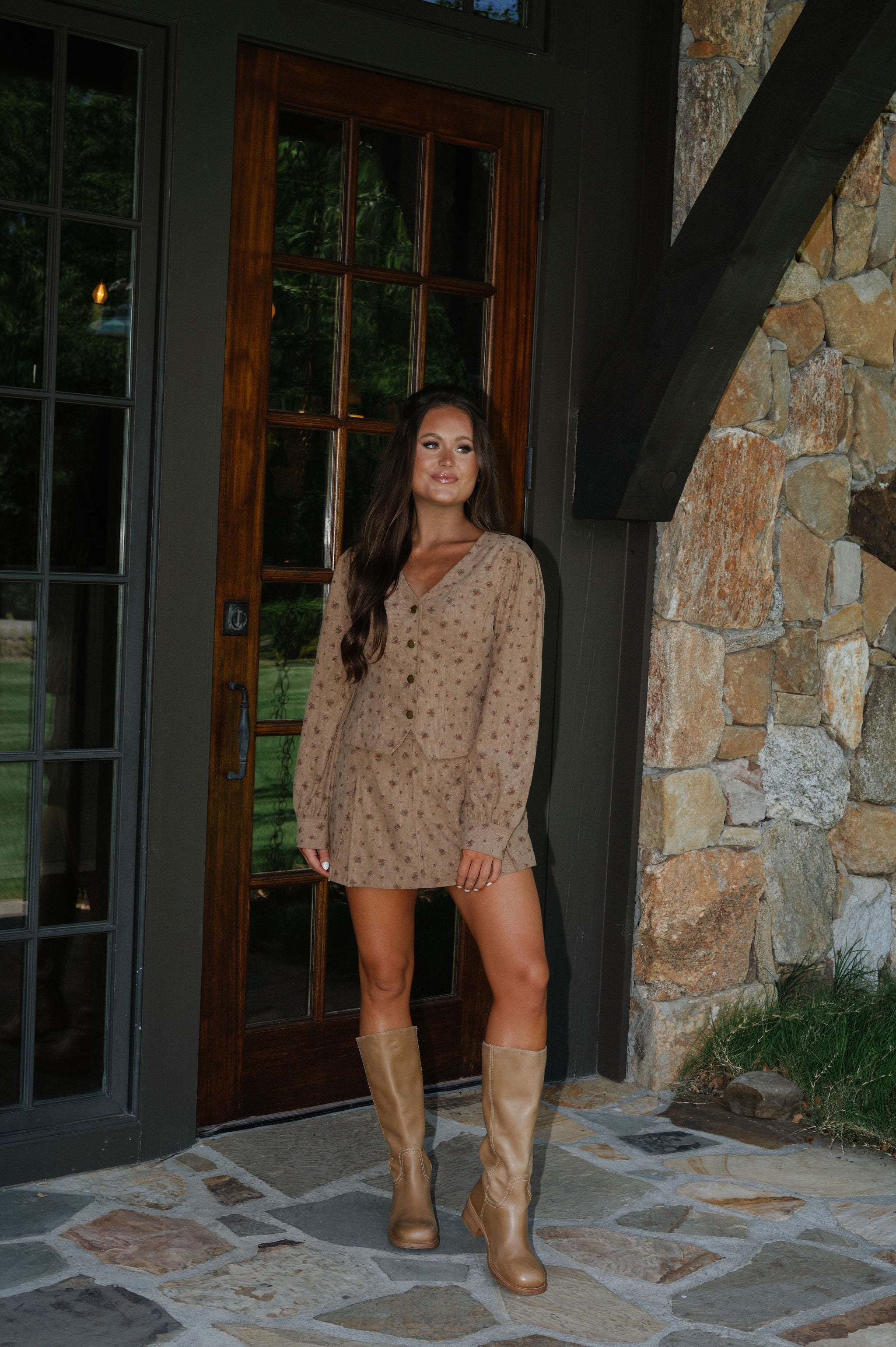 Lacey Corduroy Skort Set-Mocha/Red