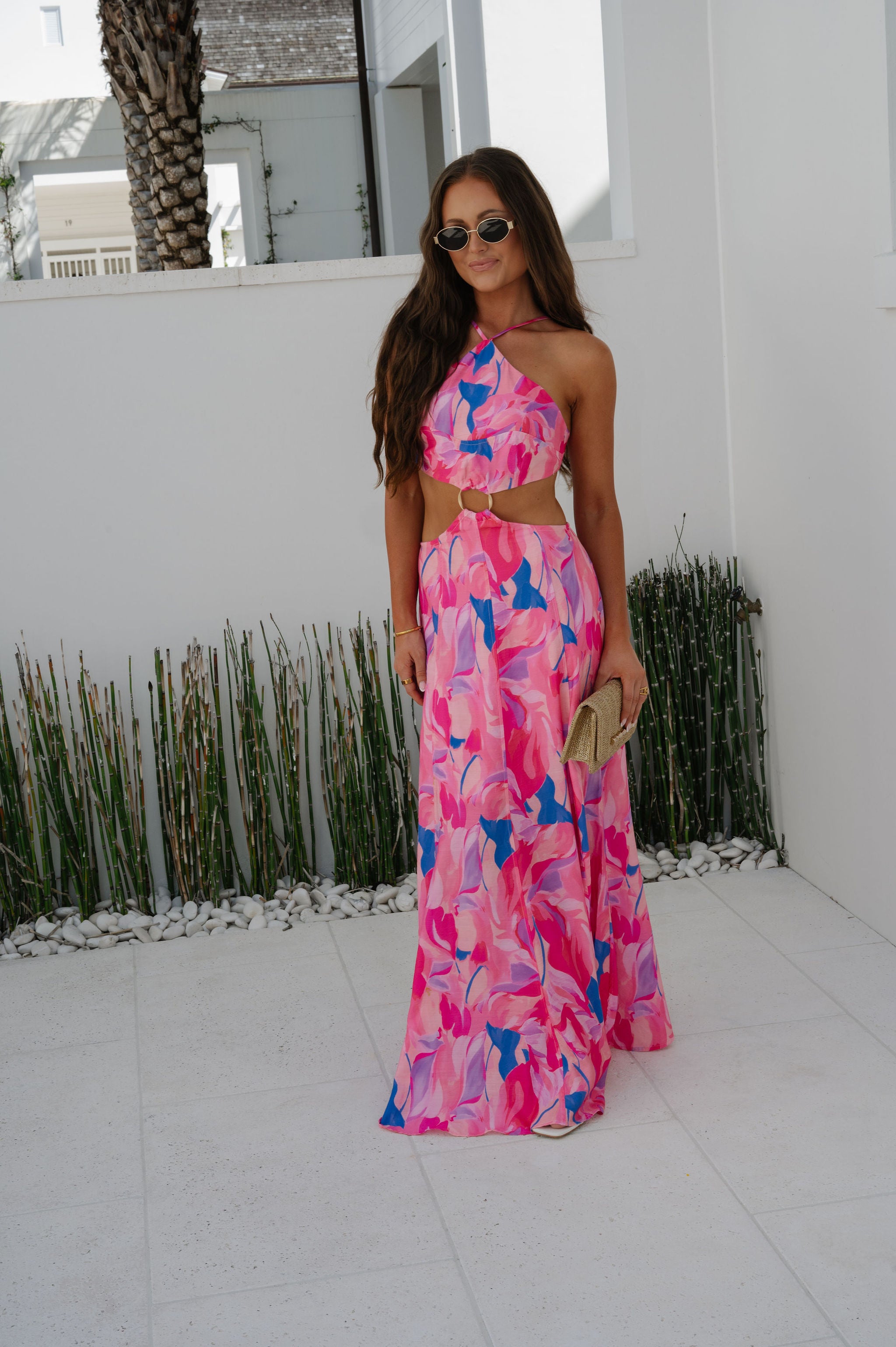 Citrus Ring Maxi Dress-Pink
