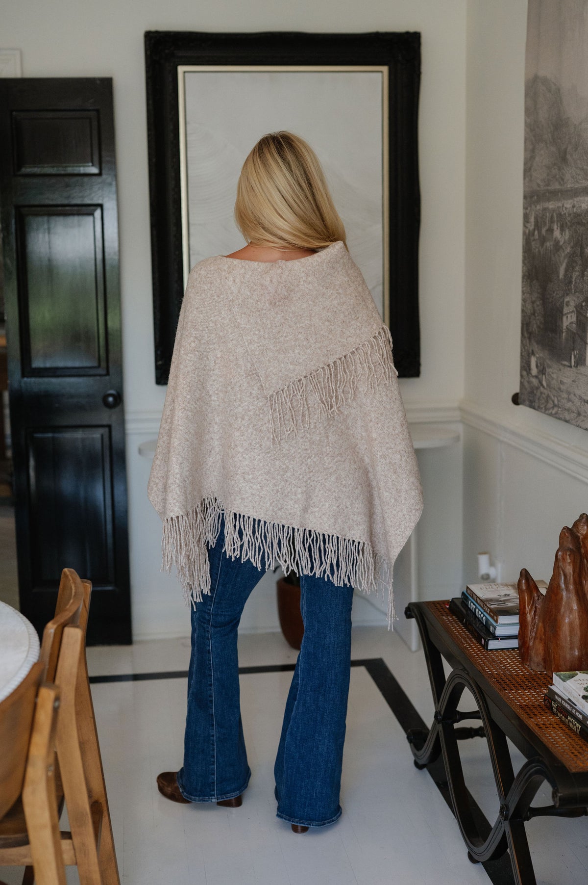 Fringe Poncho Sweater-Oatmeal