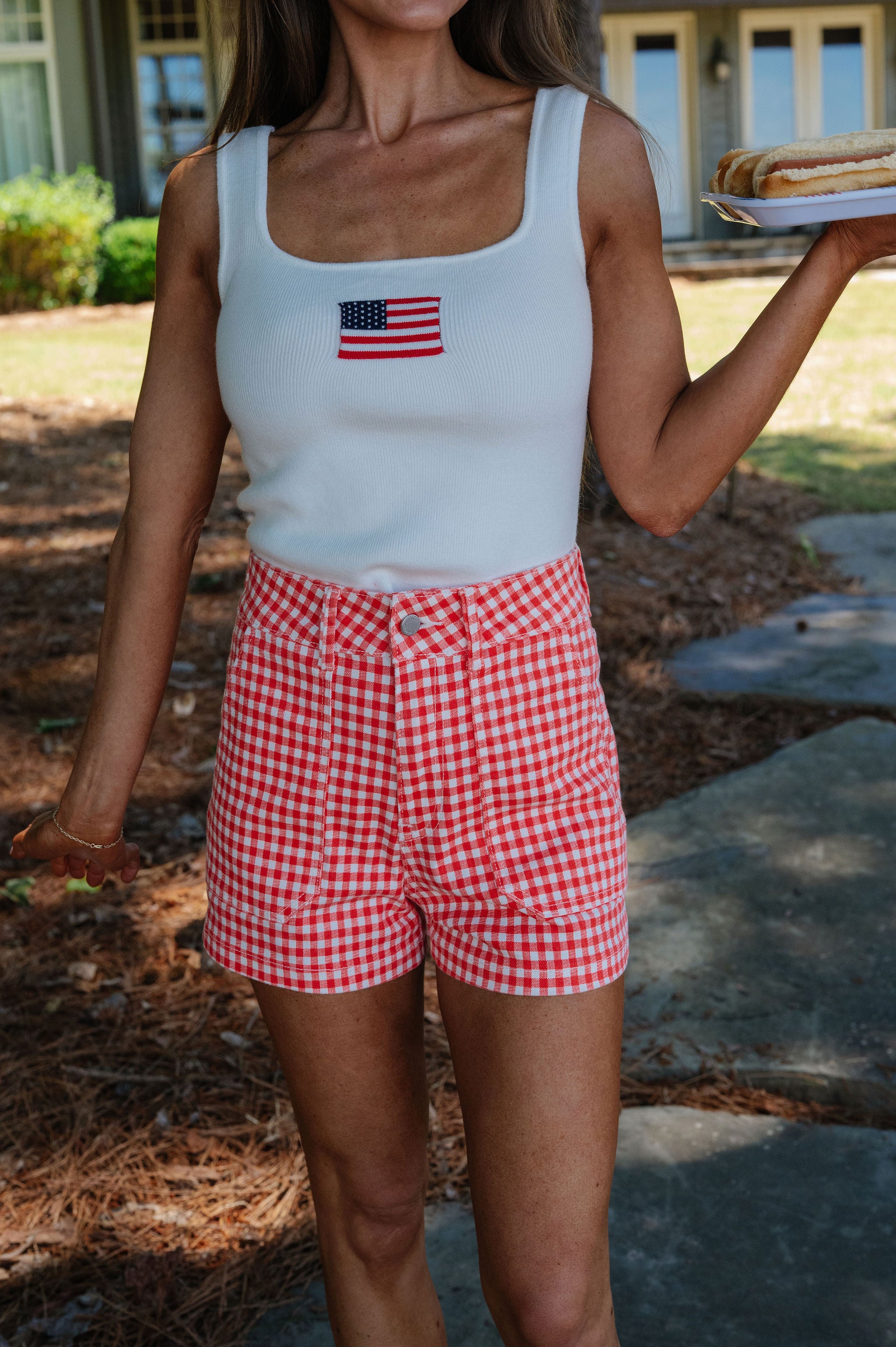 Kaylin Cargo Shorts-Red Gingham