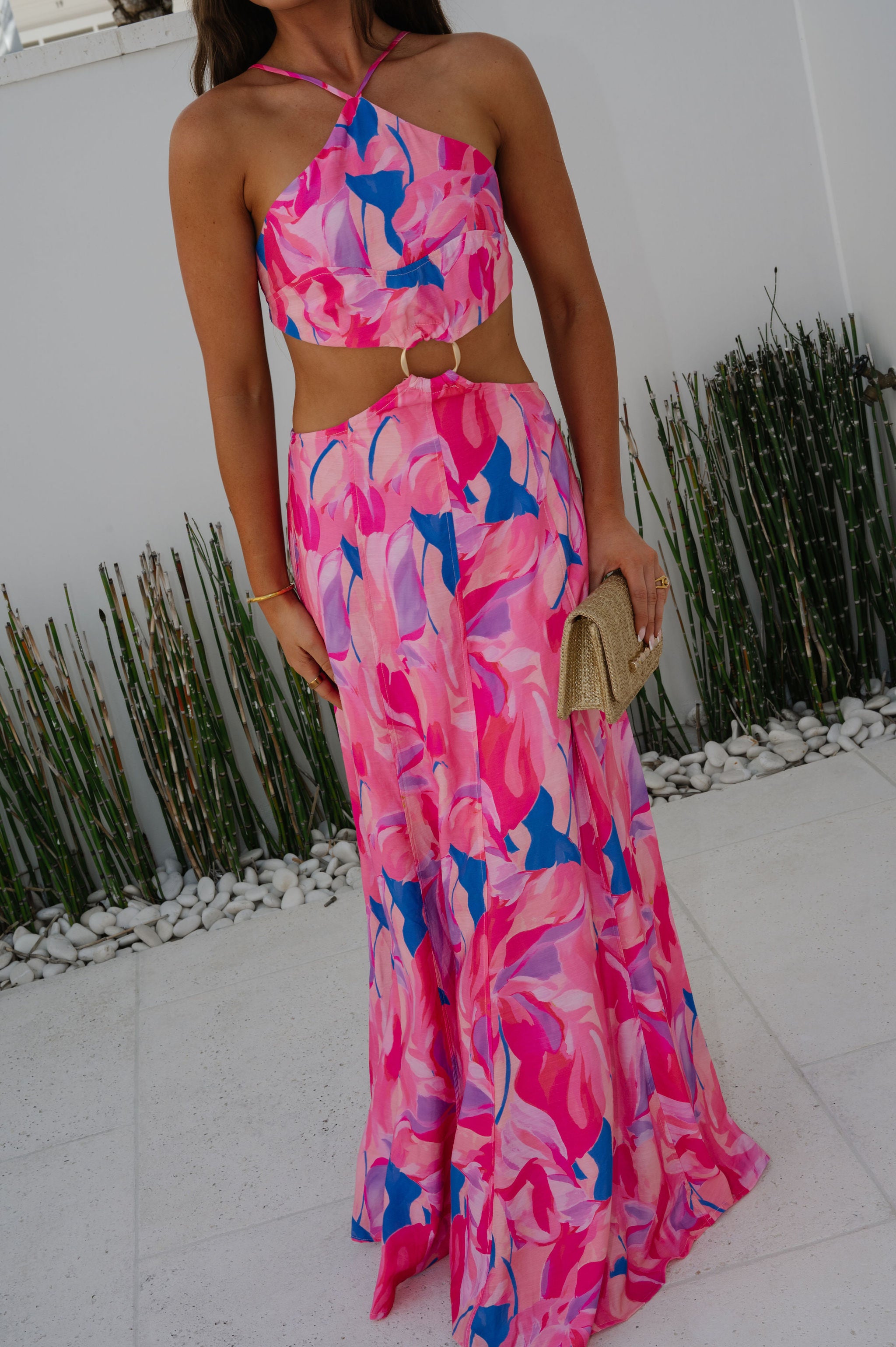 Citrus Ring Maxi Dress-Pink