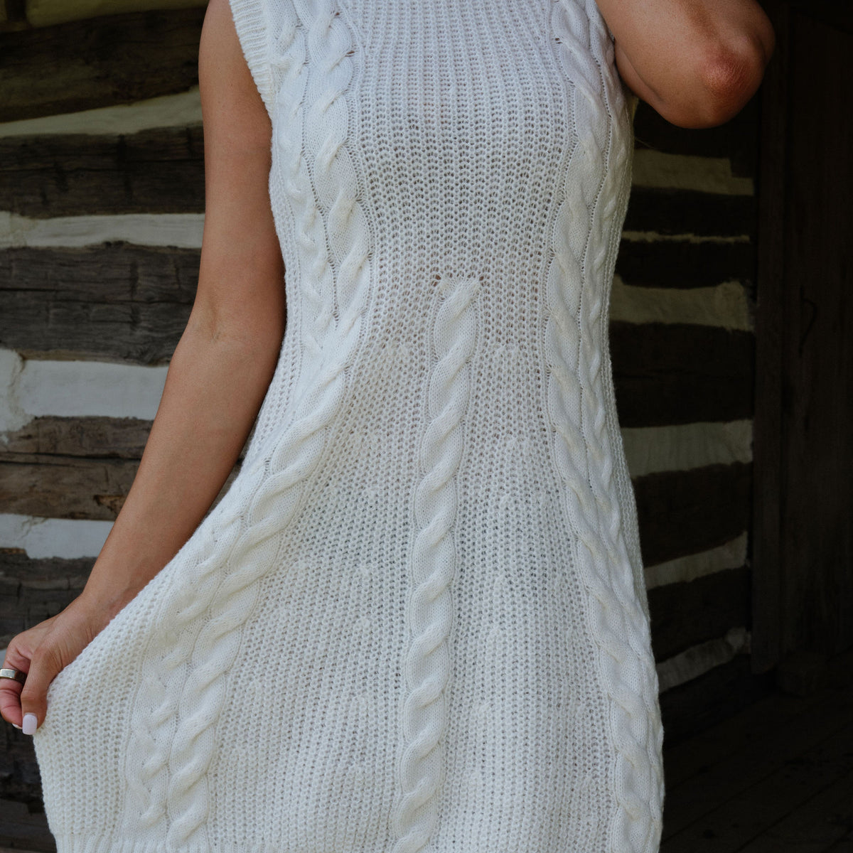 Rori Cable Knit Mini Dress-Ivory