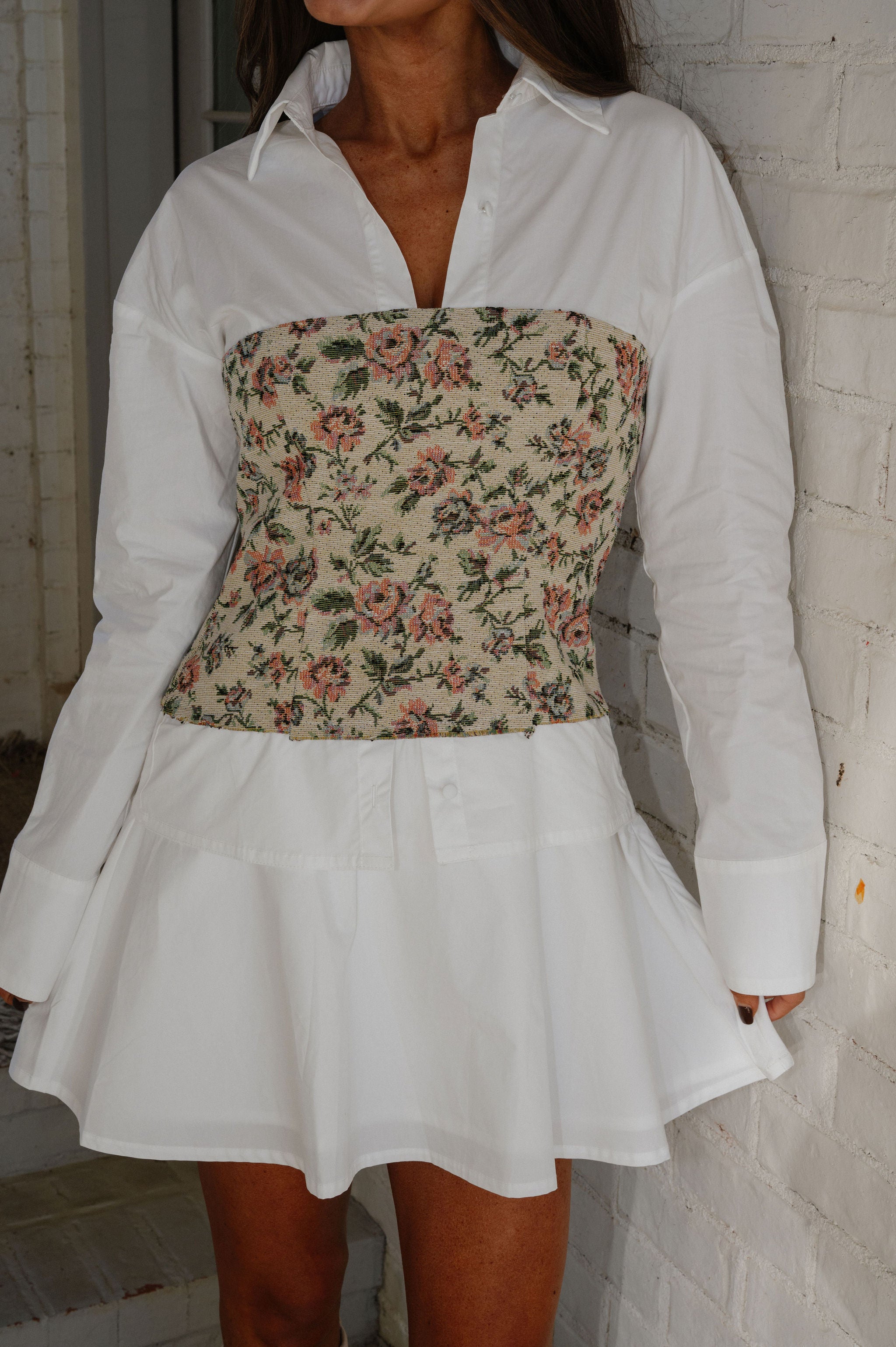 Jacquard Mini Dress- White Multi