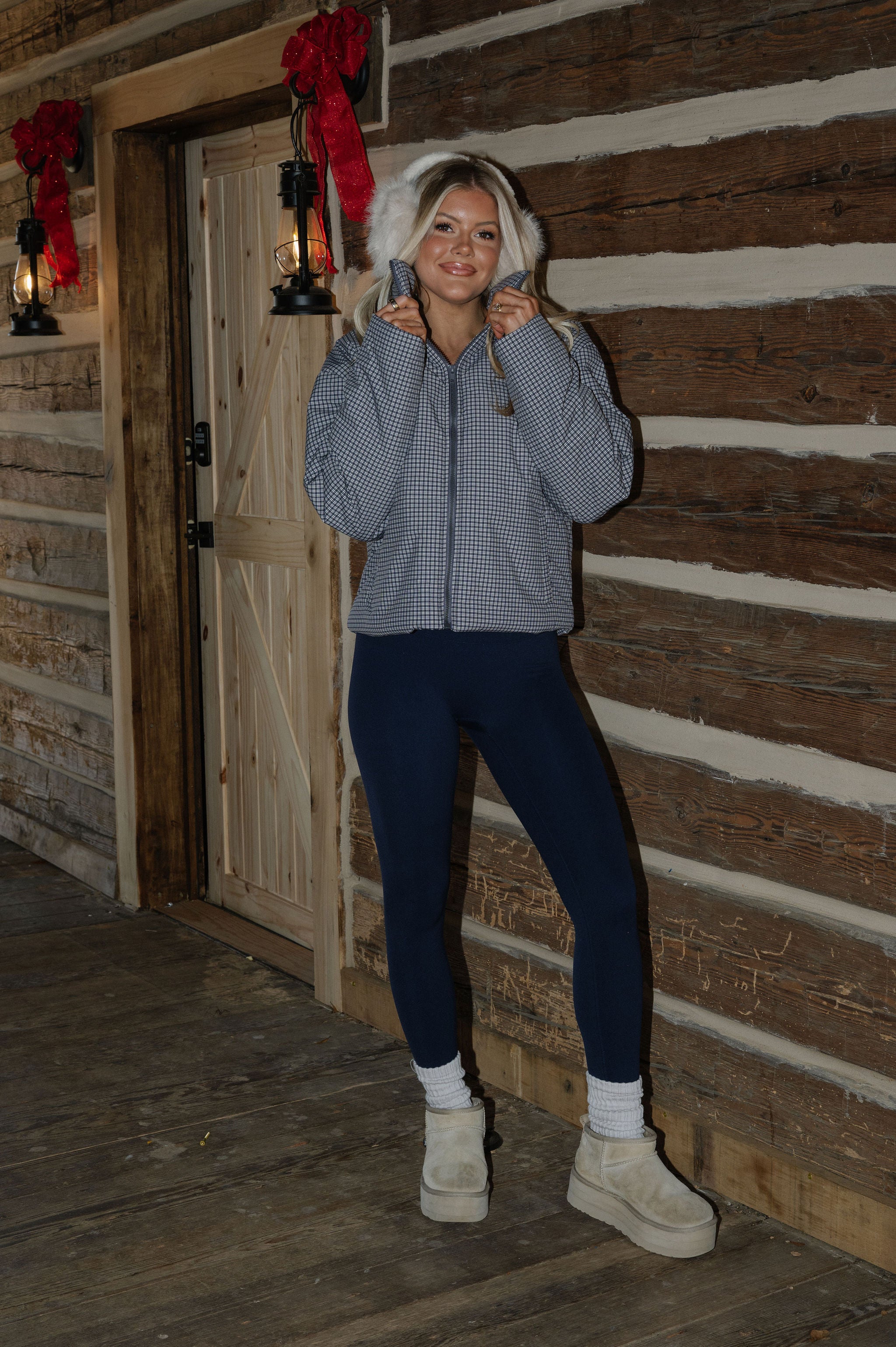 Emerson Plaid Puffer Jacket-Navy Multi