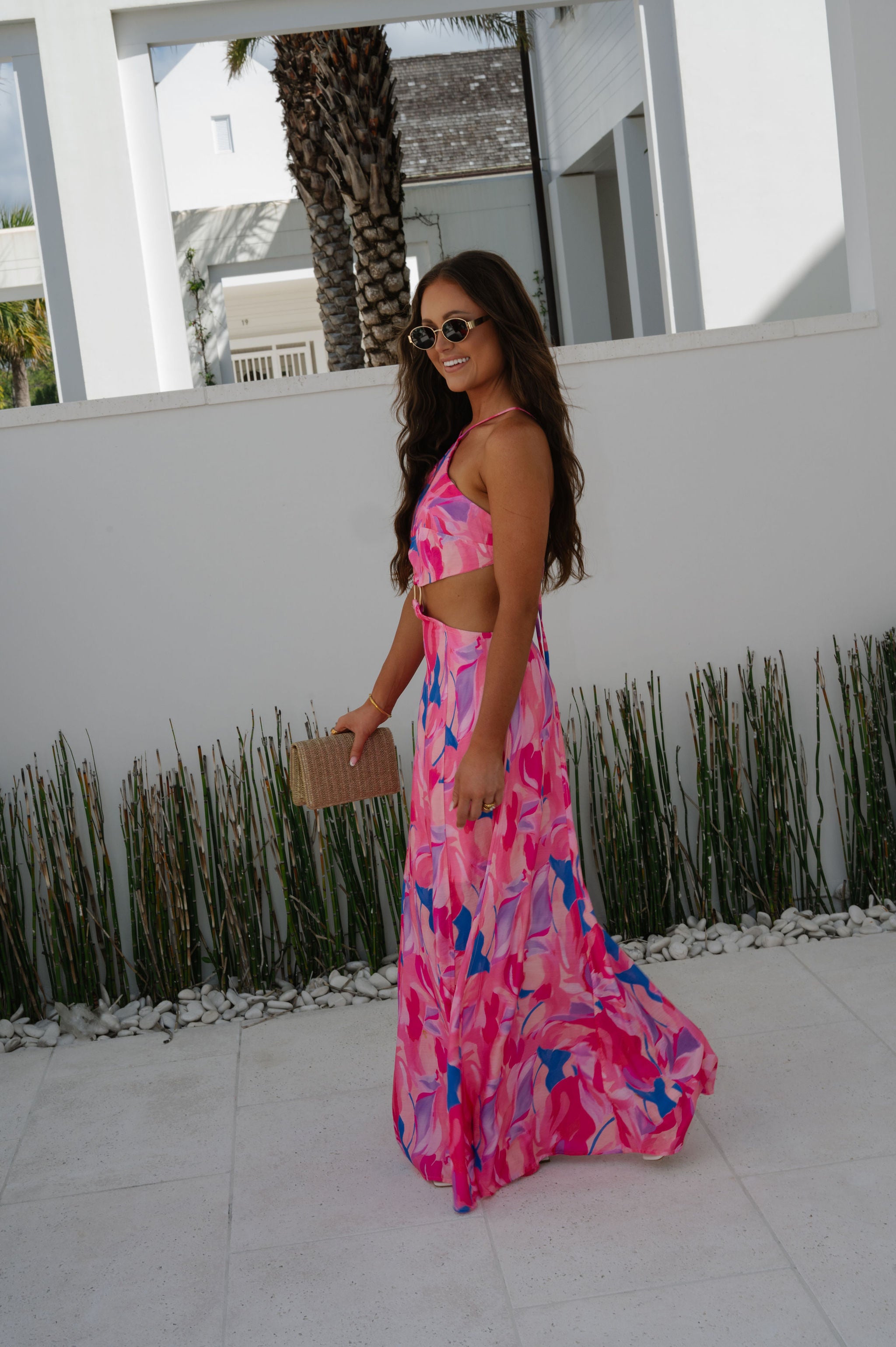 Citrus Ring Maxi Dress-Pink
