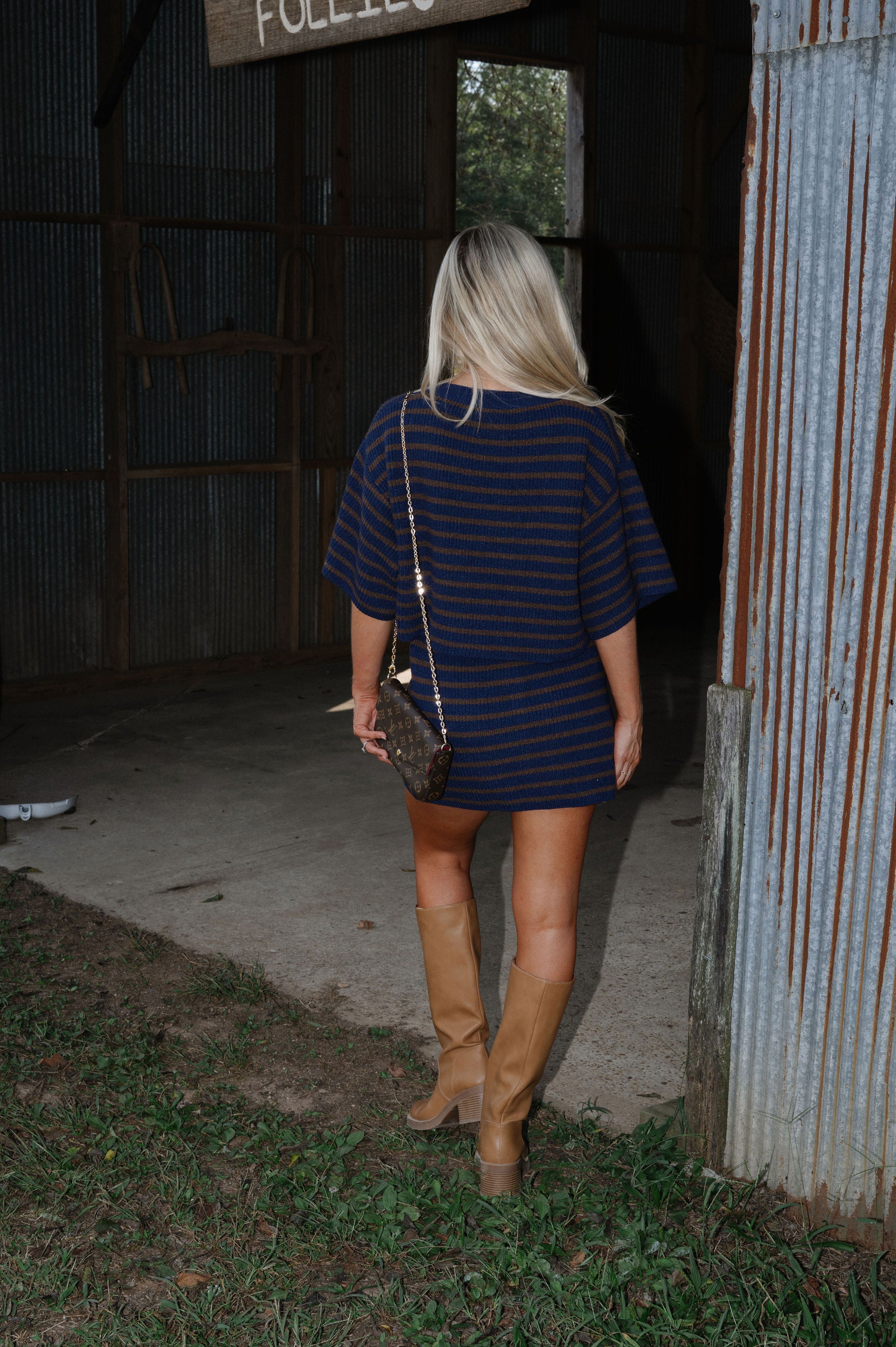 Vera Stripe Sweater Set-Navy/Brown
