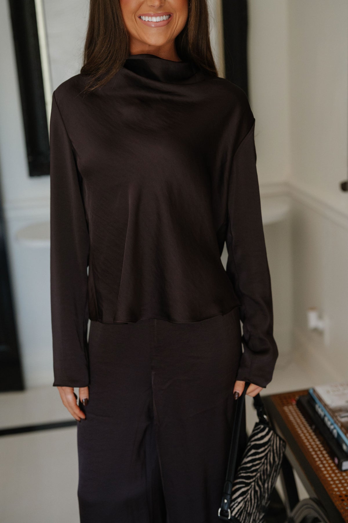 Kristin Cowl Neck Blouse-Chocolate