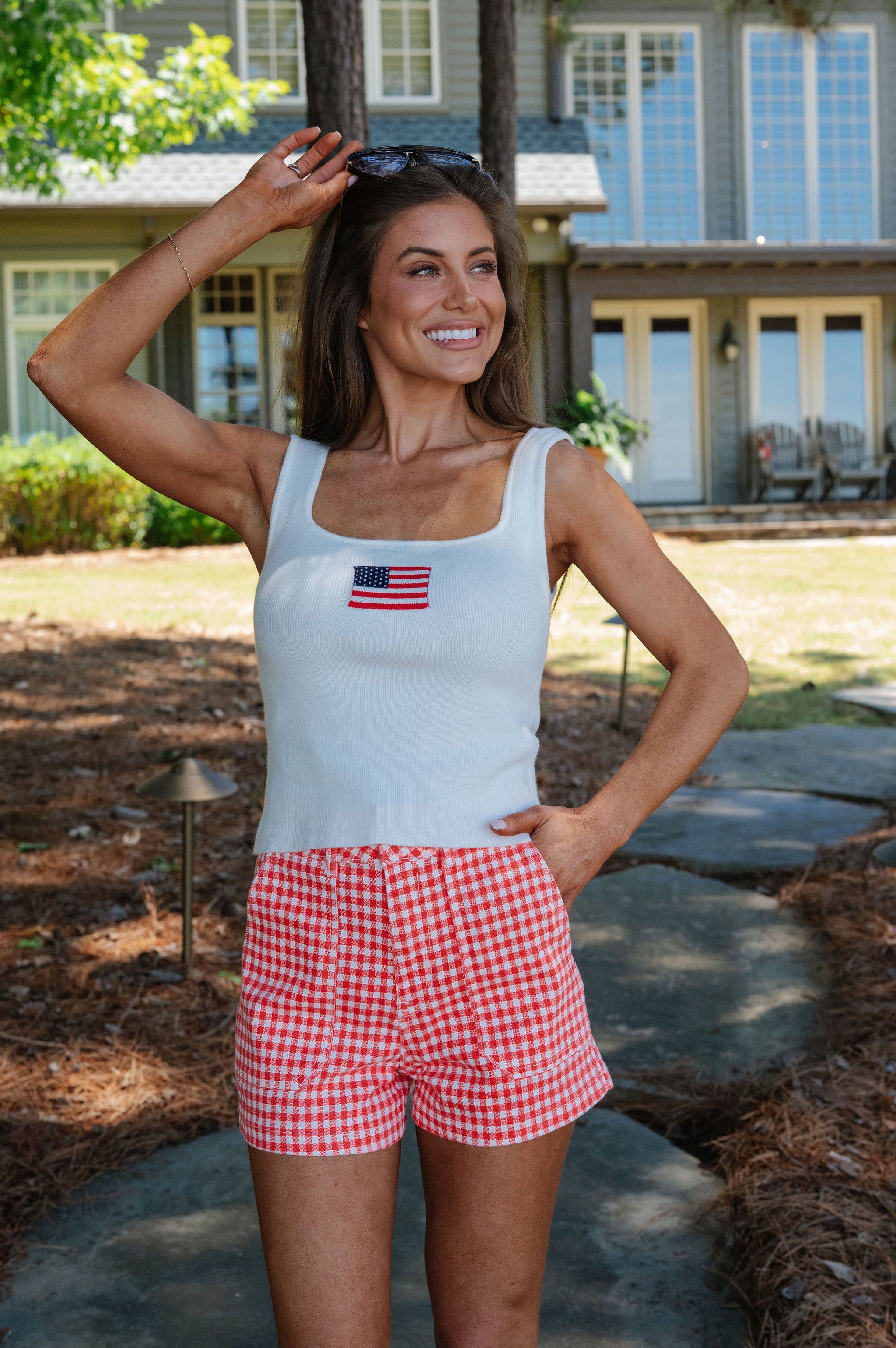Kaylin Cargo Shorts-Red Gingham