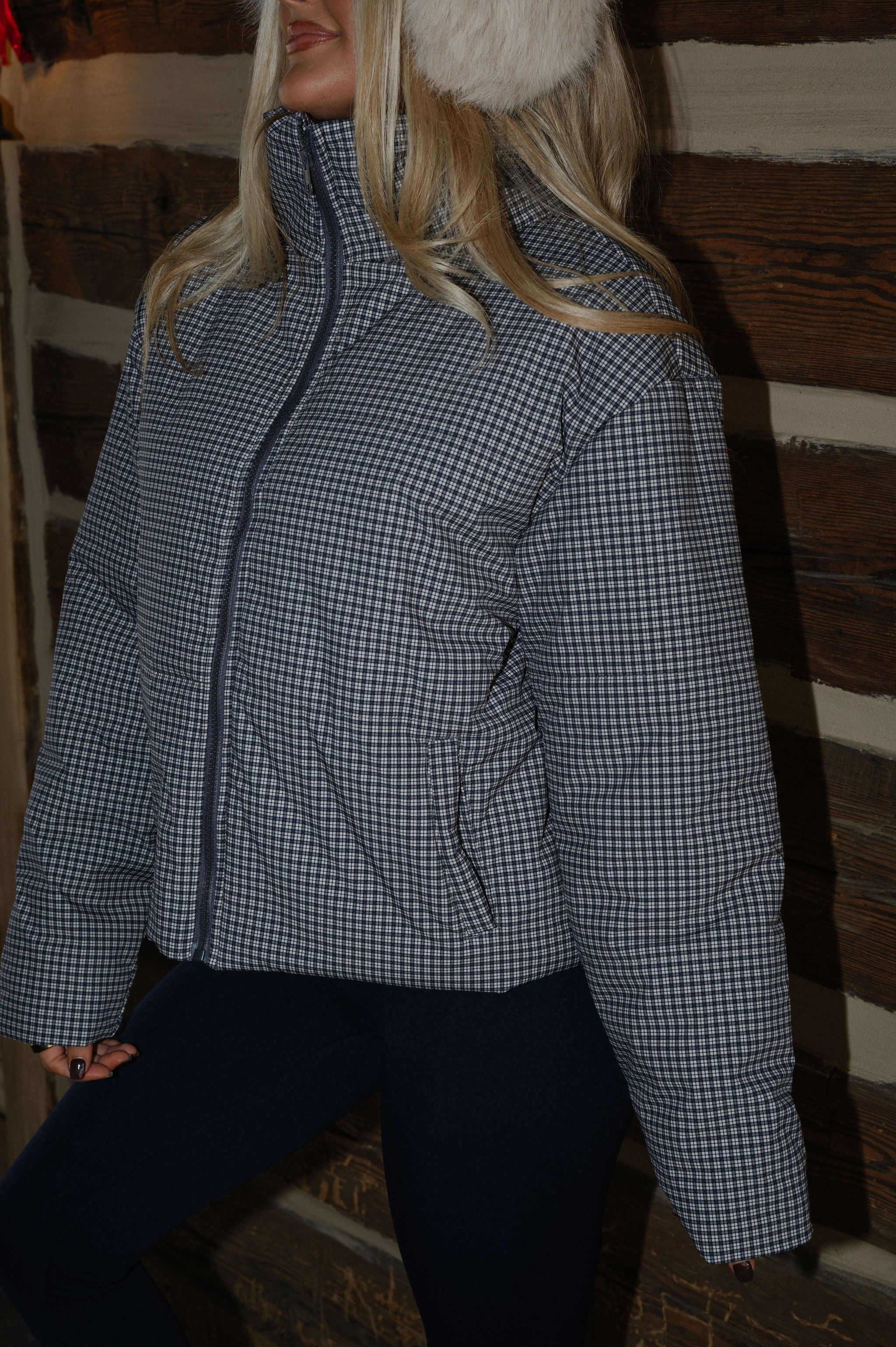 Emerson Plaid Puffer Jacket-Navy Multi