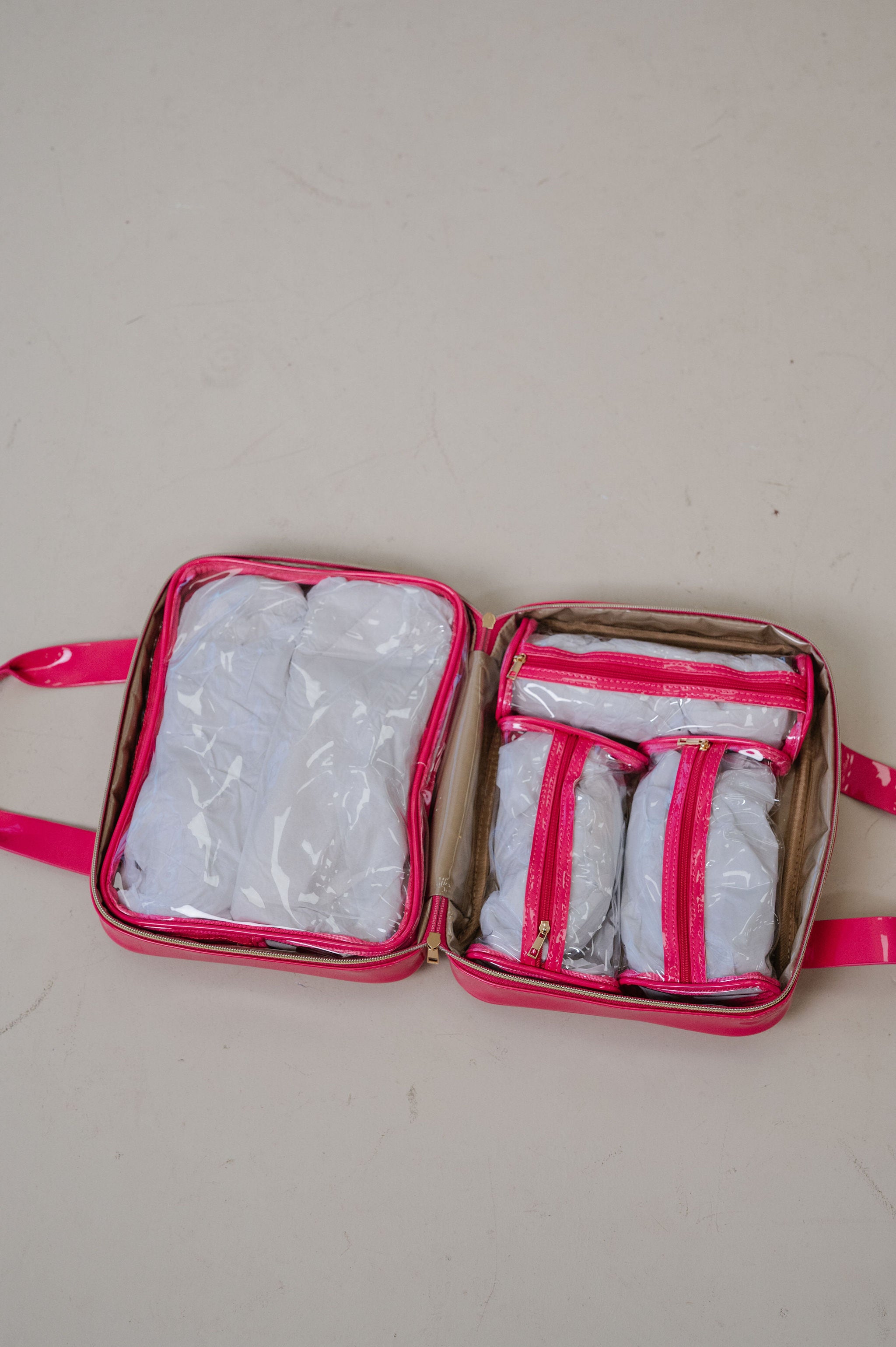 Patent Leather Quilted Makeup Bag- Hot Pink