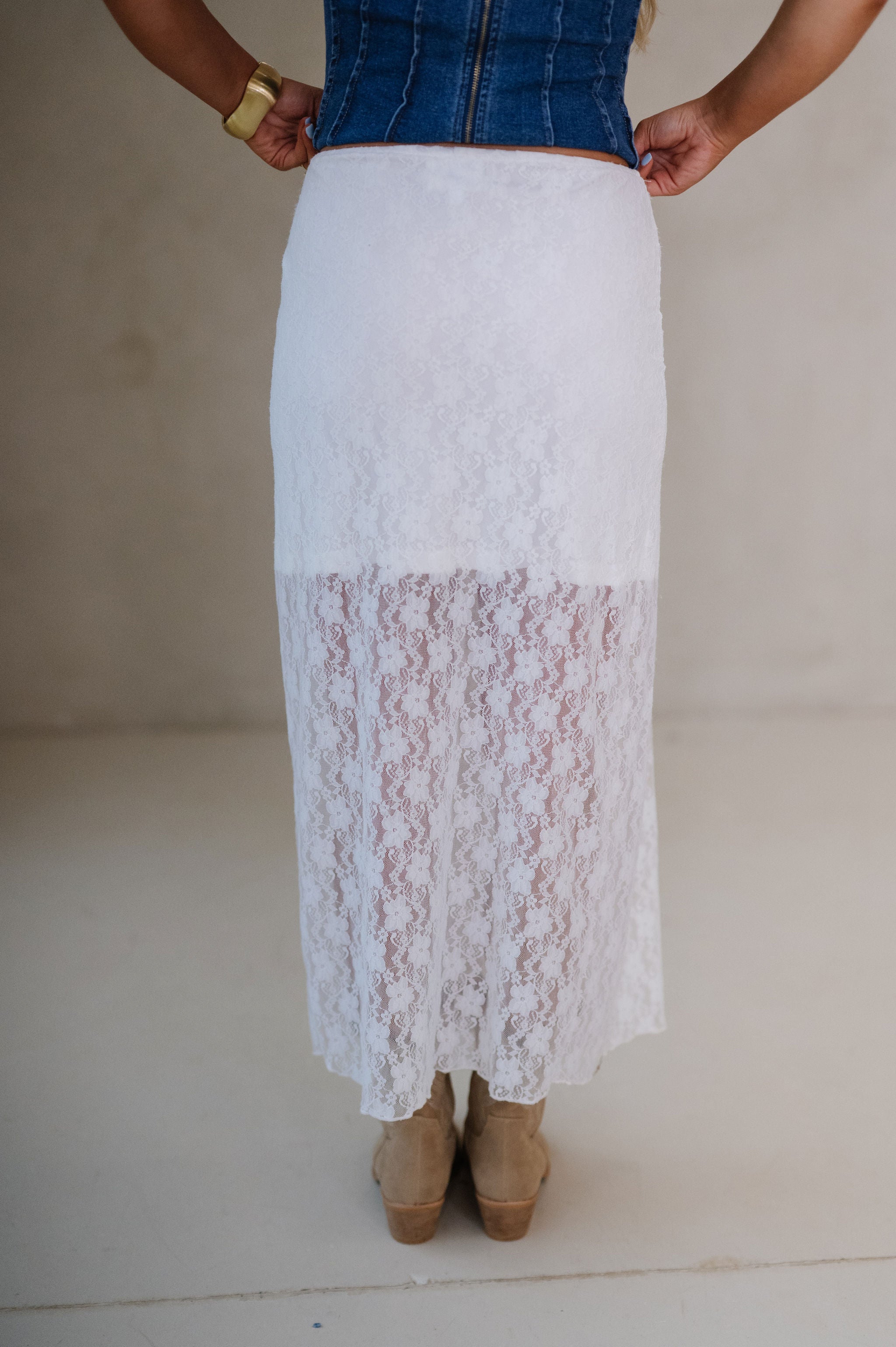 Lace Midi Skirt-Ivory