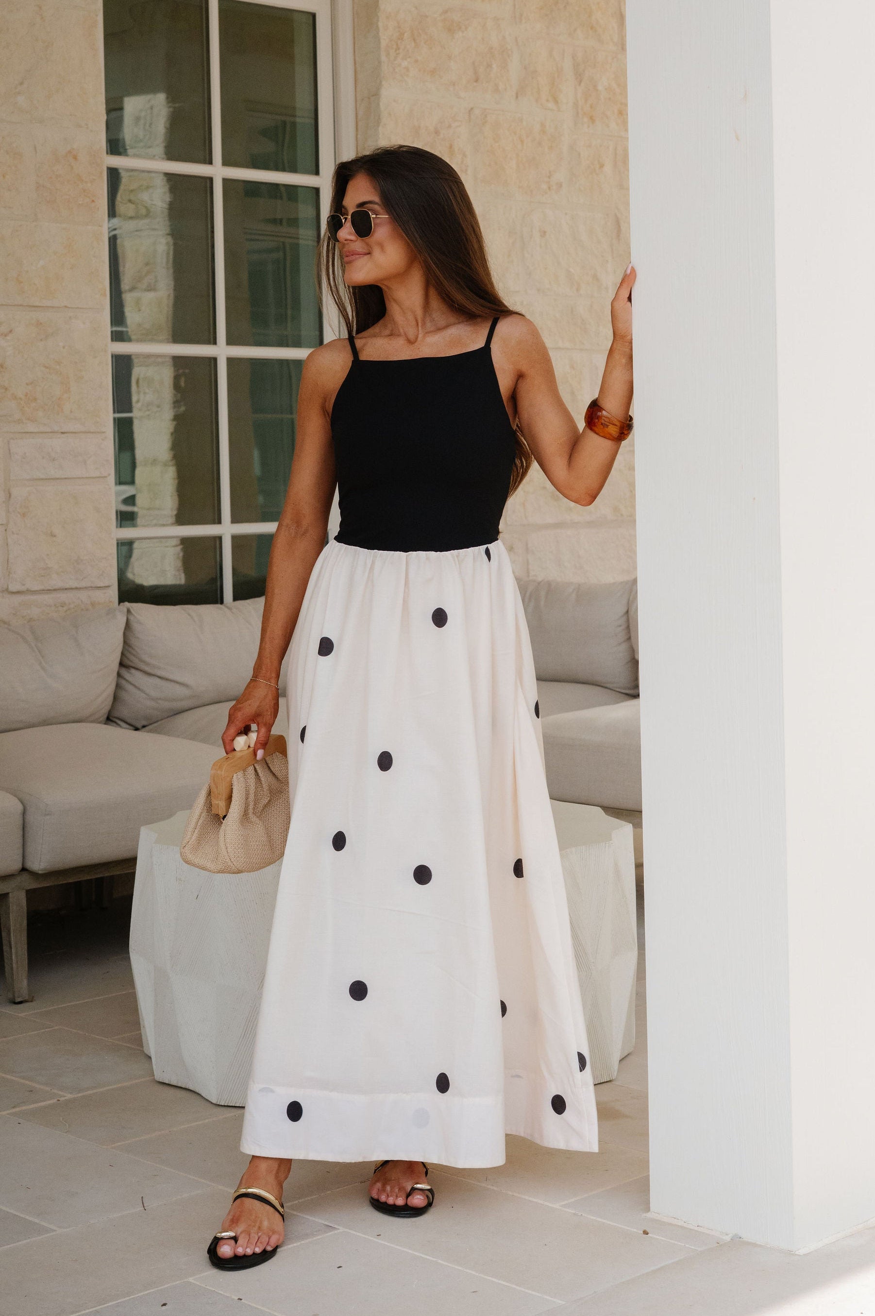 Mila Polka Dot Maxi Dress-Black