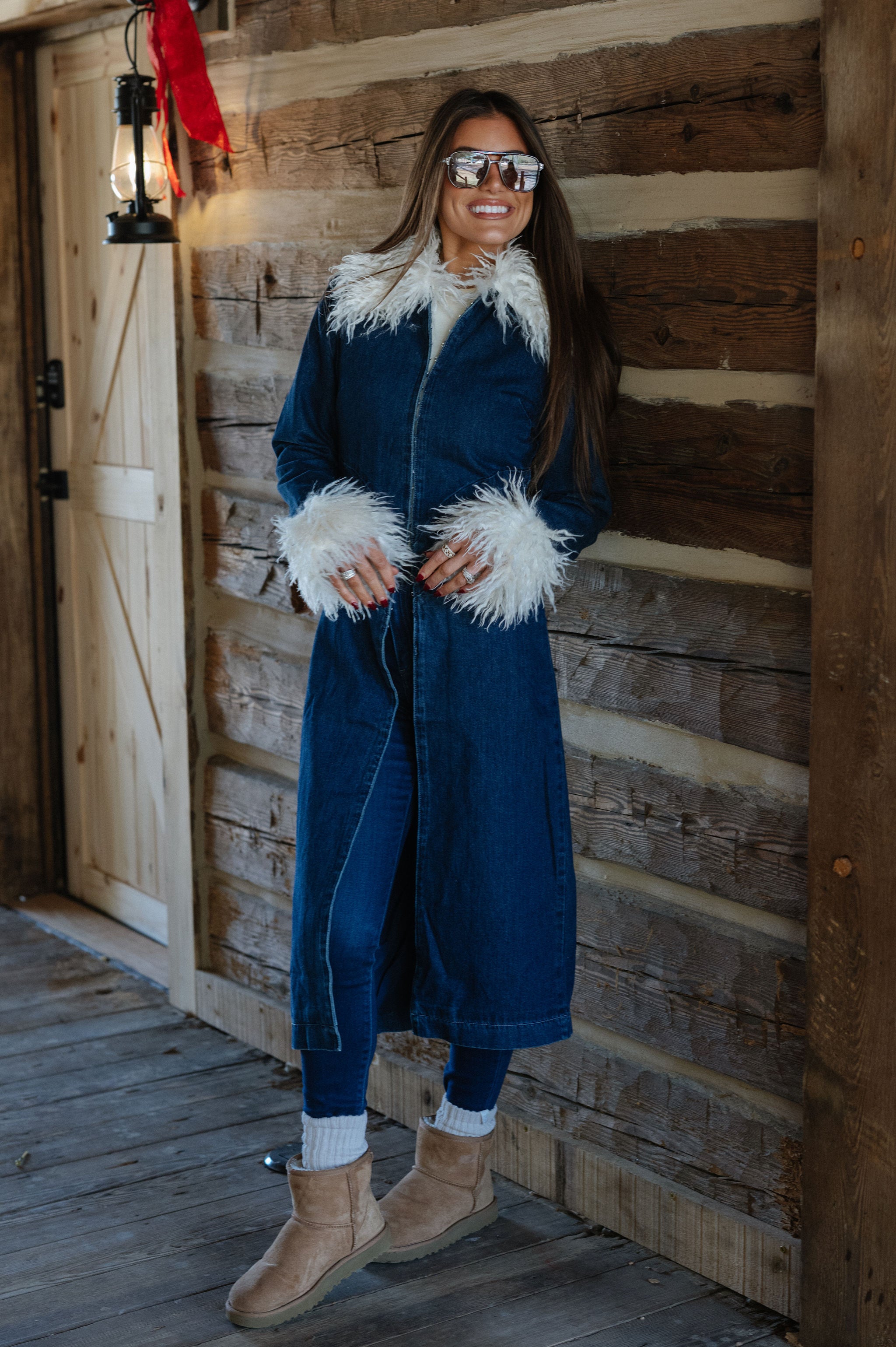 Briar Faux Fur Contrast Coat-Denim