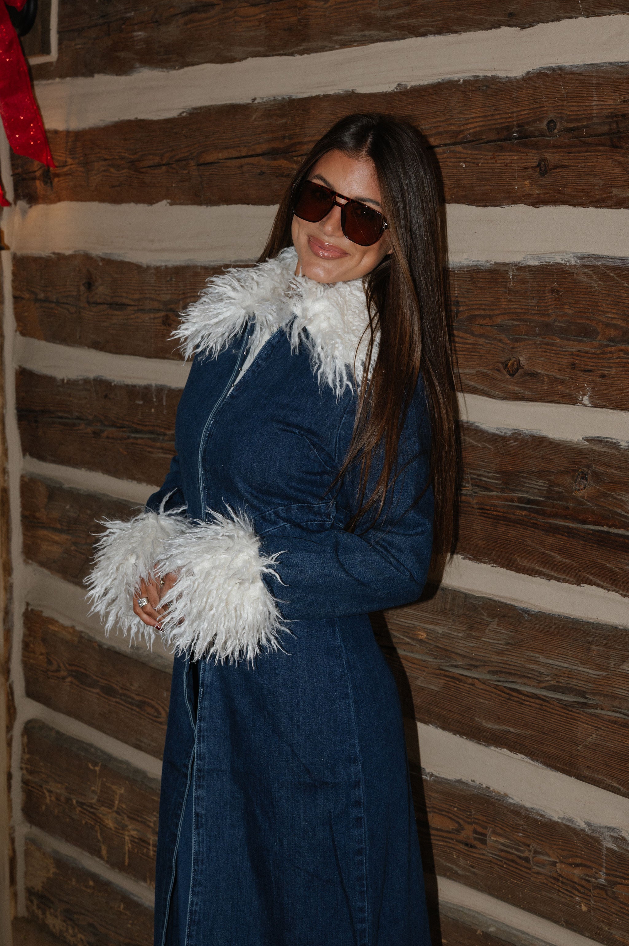 Briar Faux Fur Contrast Coat-Denim