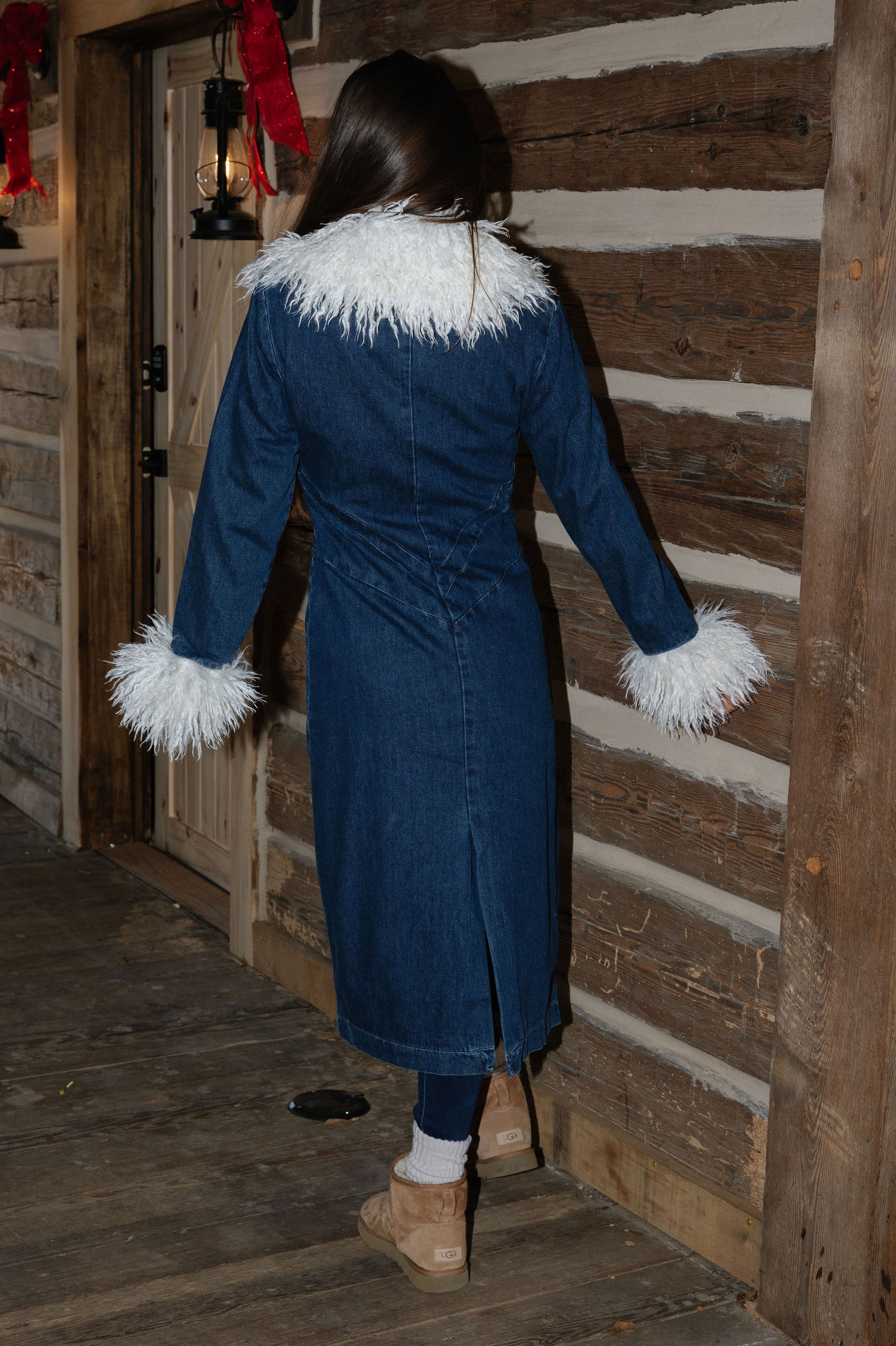 Briar Faux Fur Contrast Coat-Denim