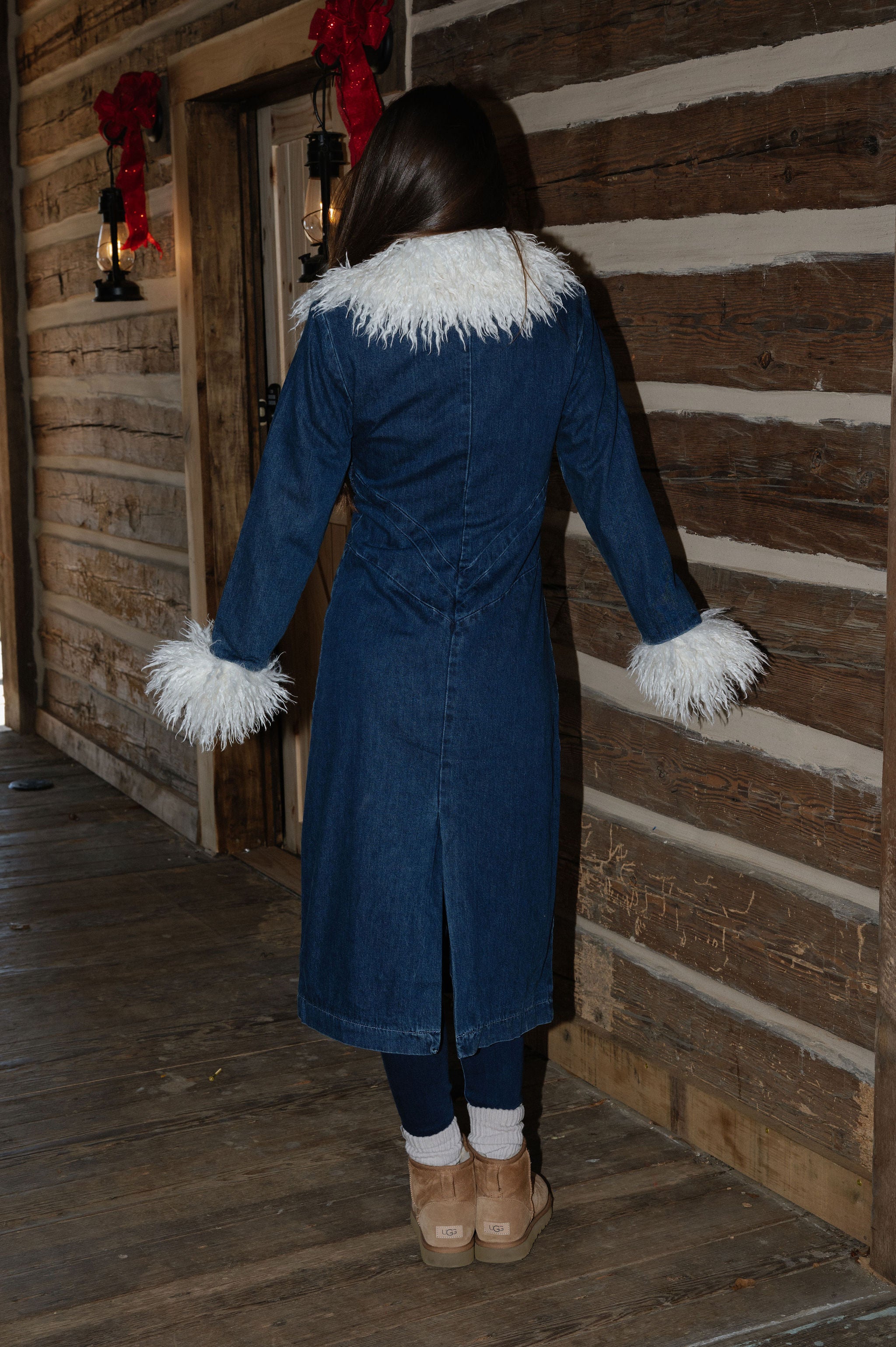 Briar Faux Fur Contrast Coat-Denim