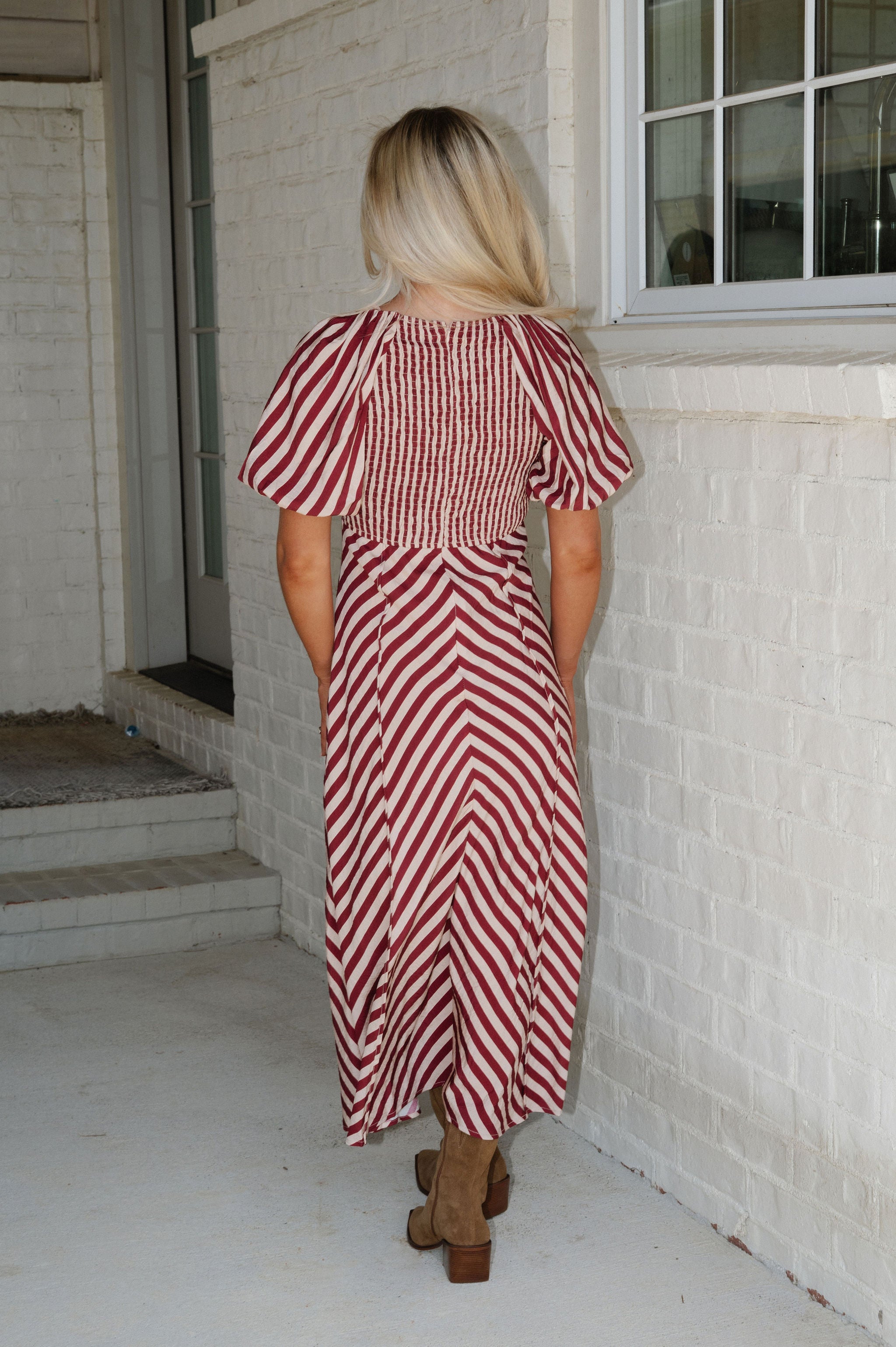 Harper Striped Midi Dress-Burgundy