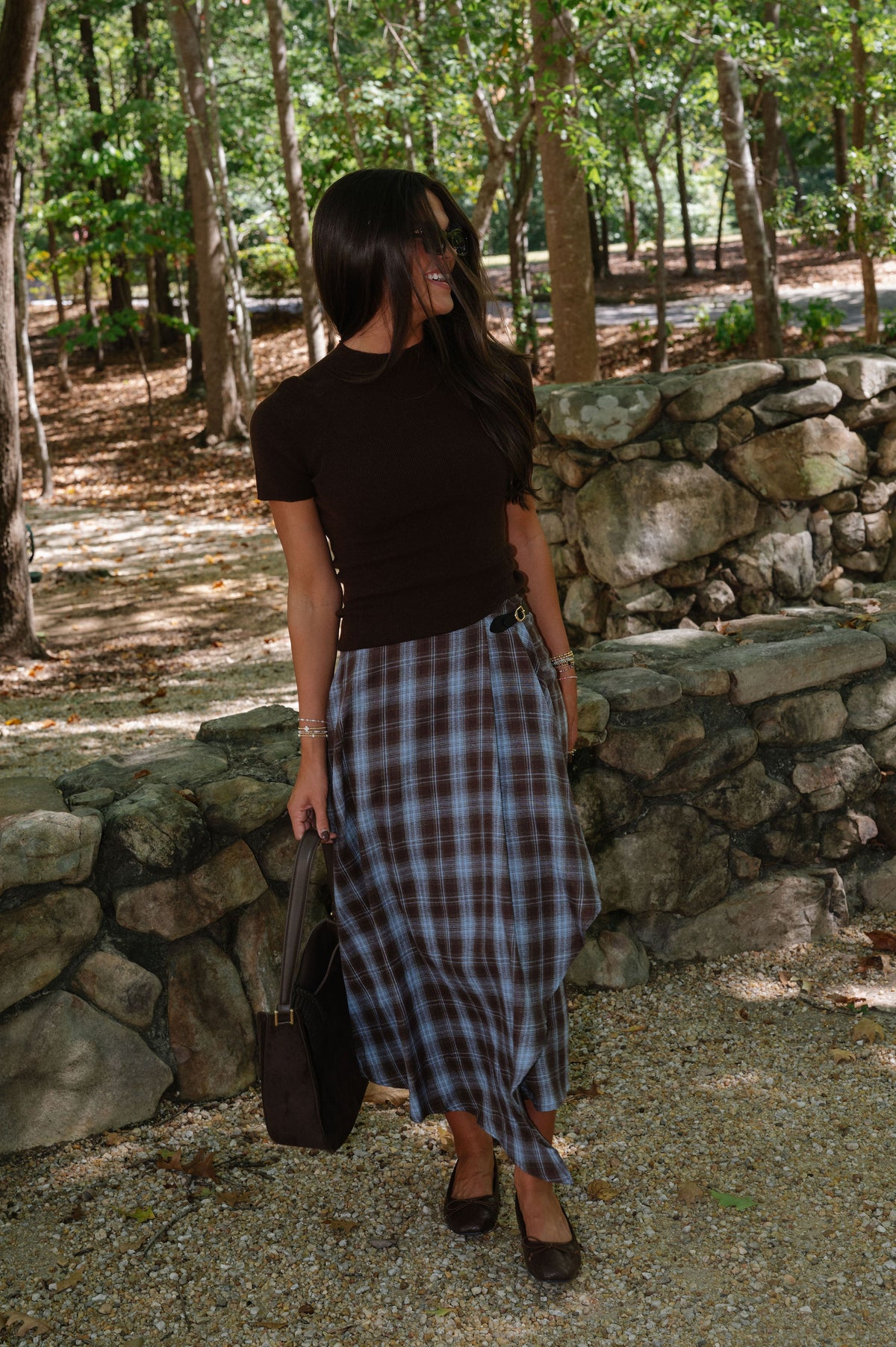 Laken Plaid Midi Skirt-Brown/Blue