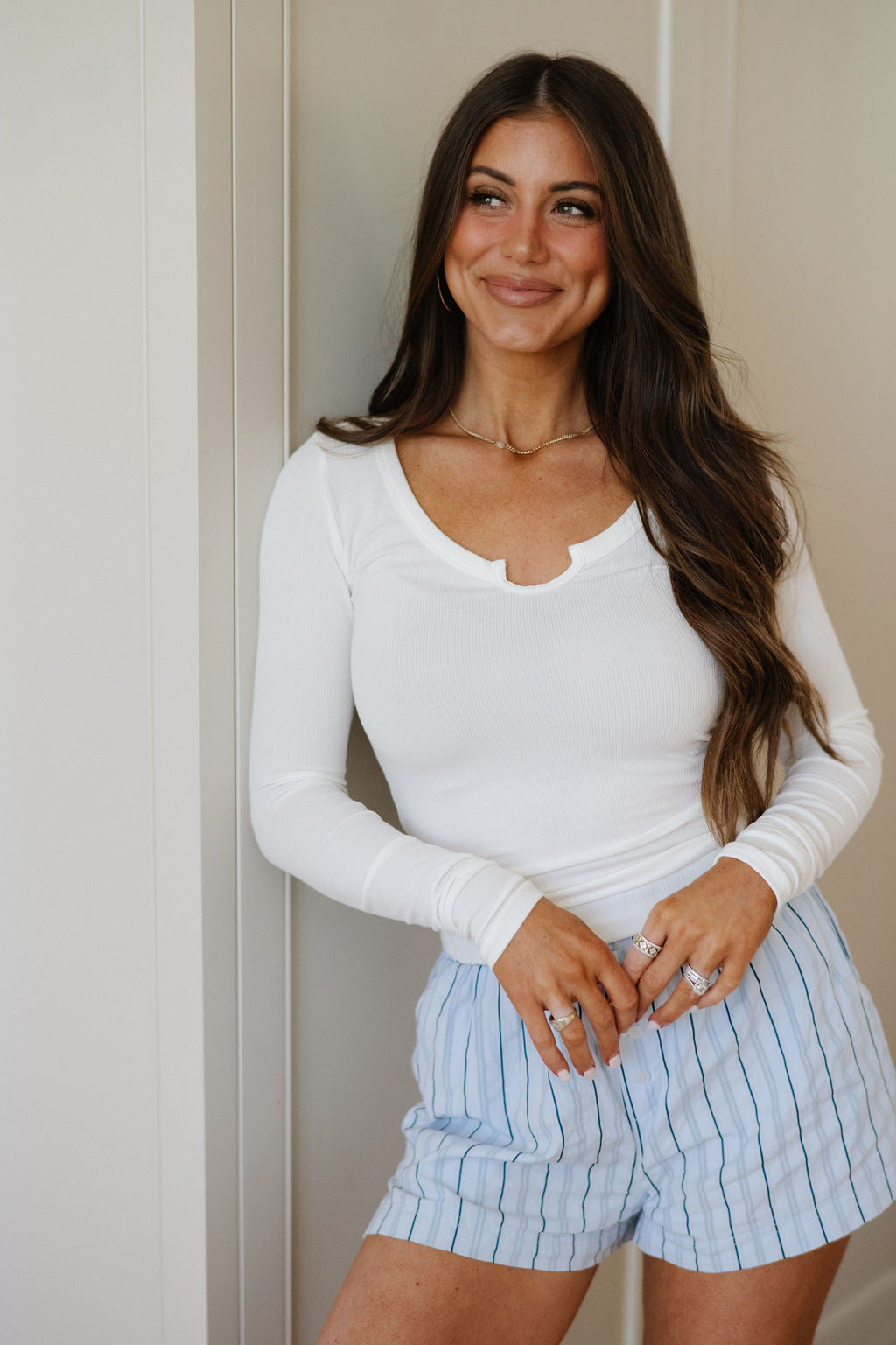 Henley Fitted Top-Off White
