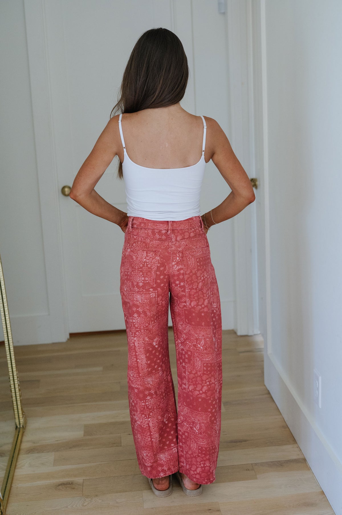 Bandana Print Wide Leg Jeans-Red