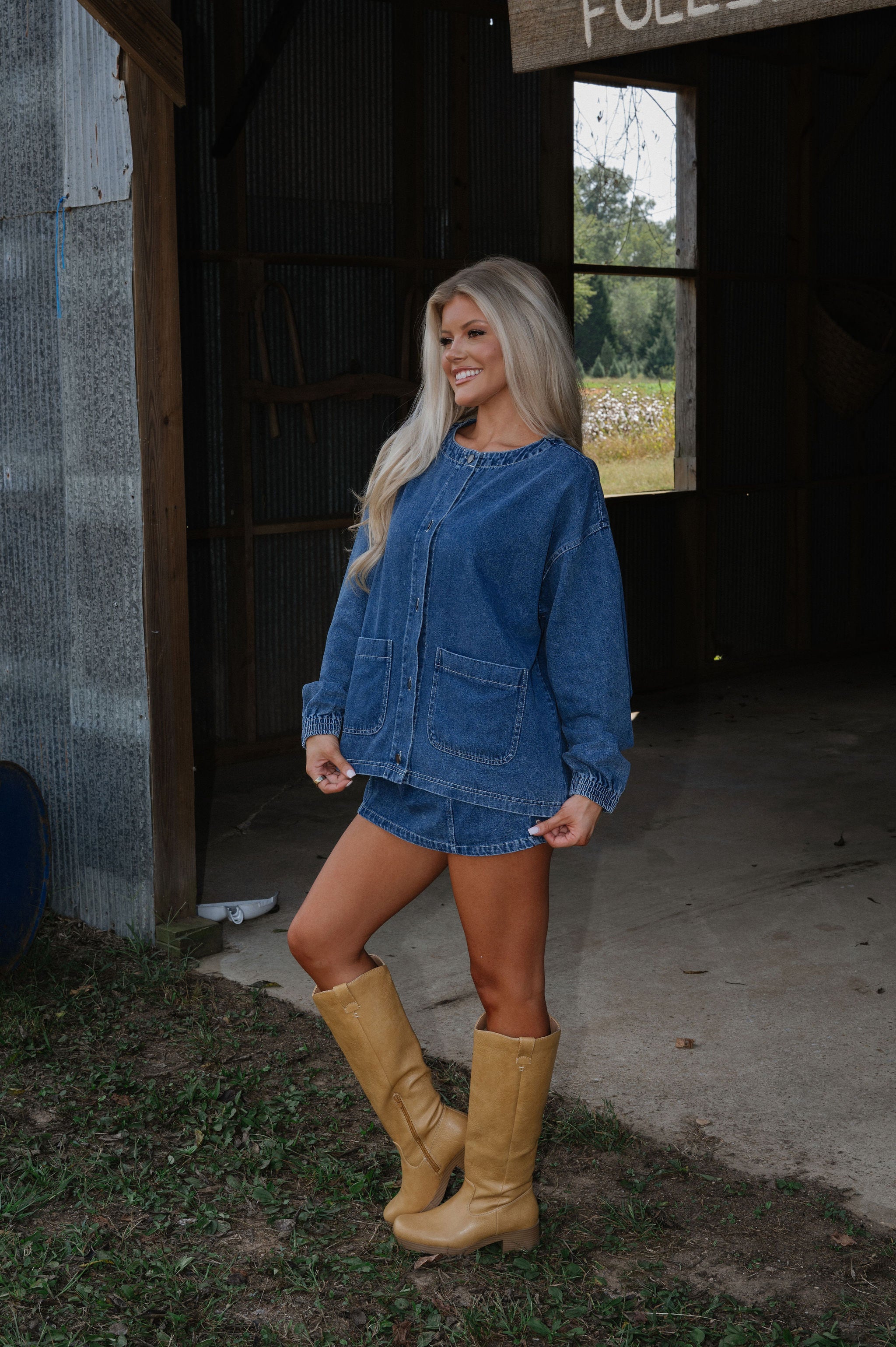 Lora Denim Skort Set-Indigo